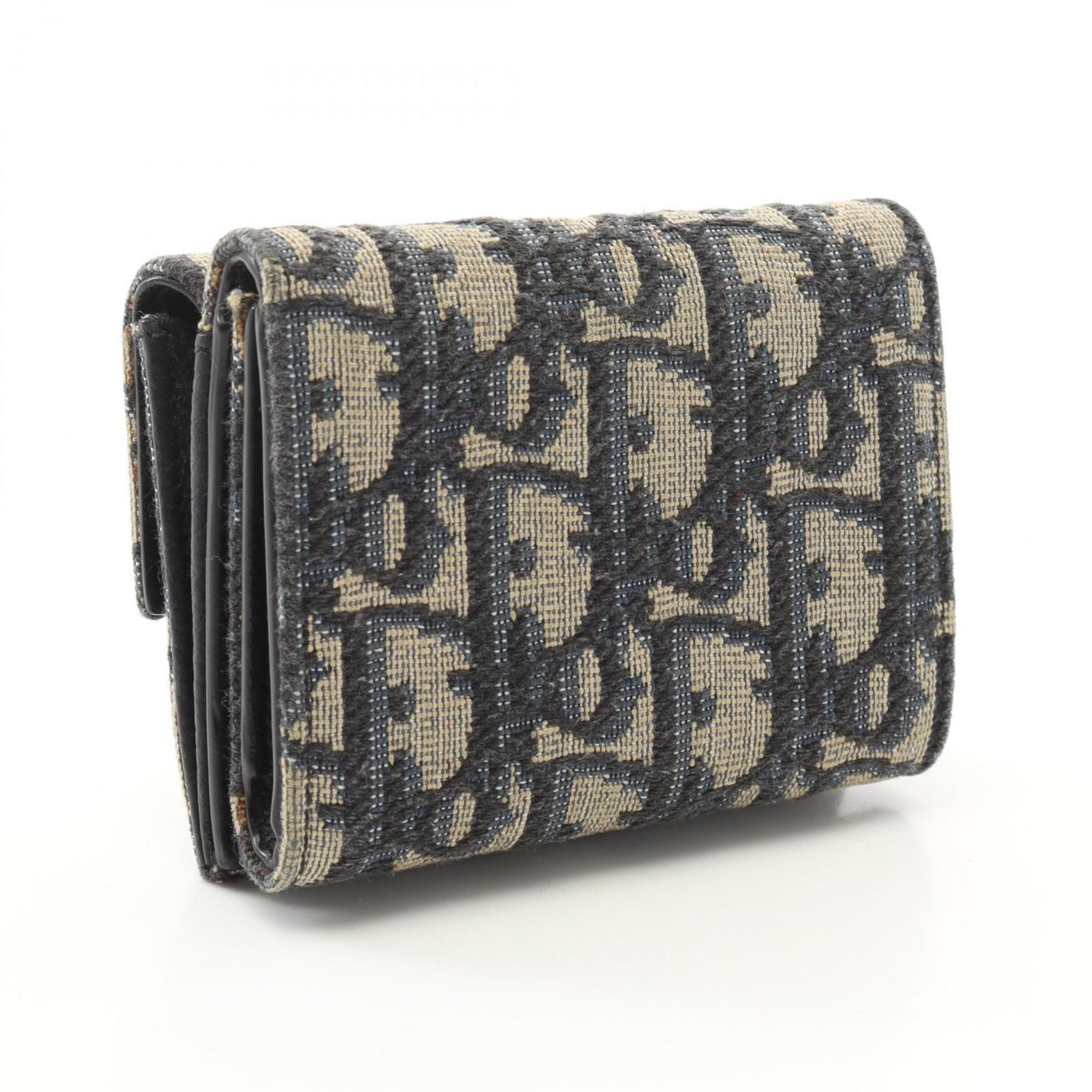 Christian Dior Dior Oblique Jacquard Tri-fold Wallet, Canvas, Beige/Navy
