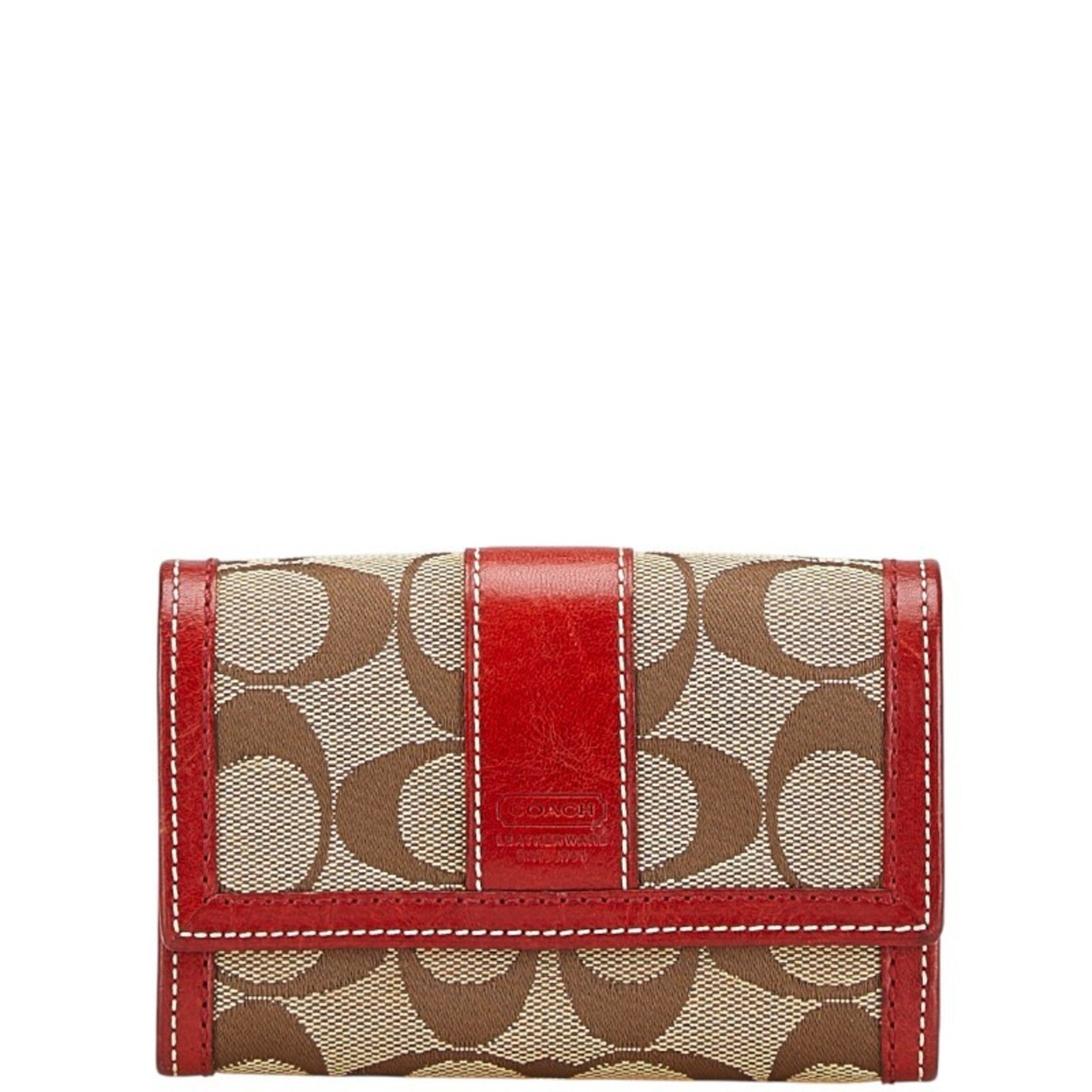 Coach Signature Bifold Wallet in Beige and Red Canvas Leather