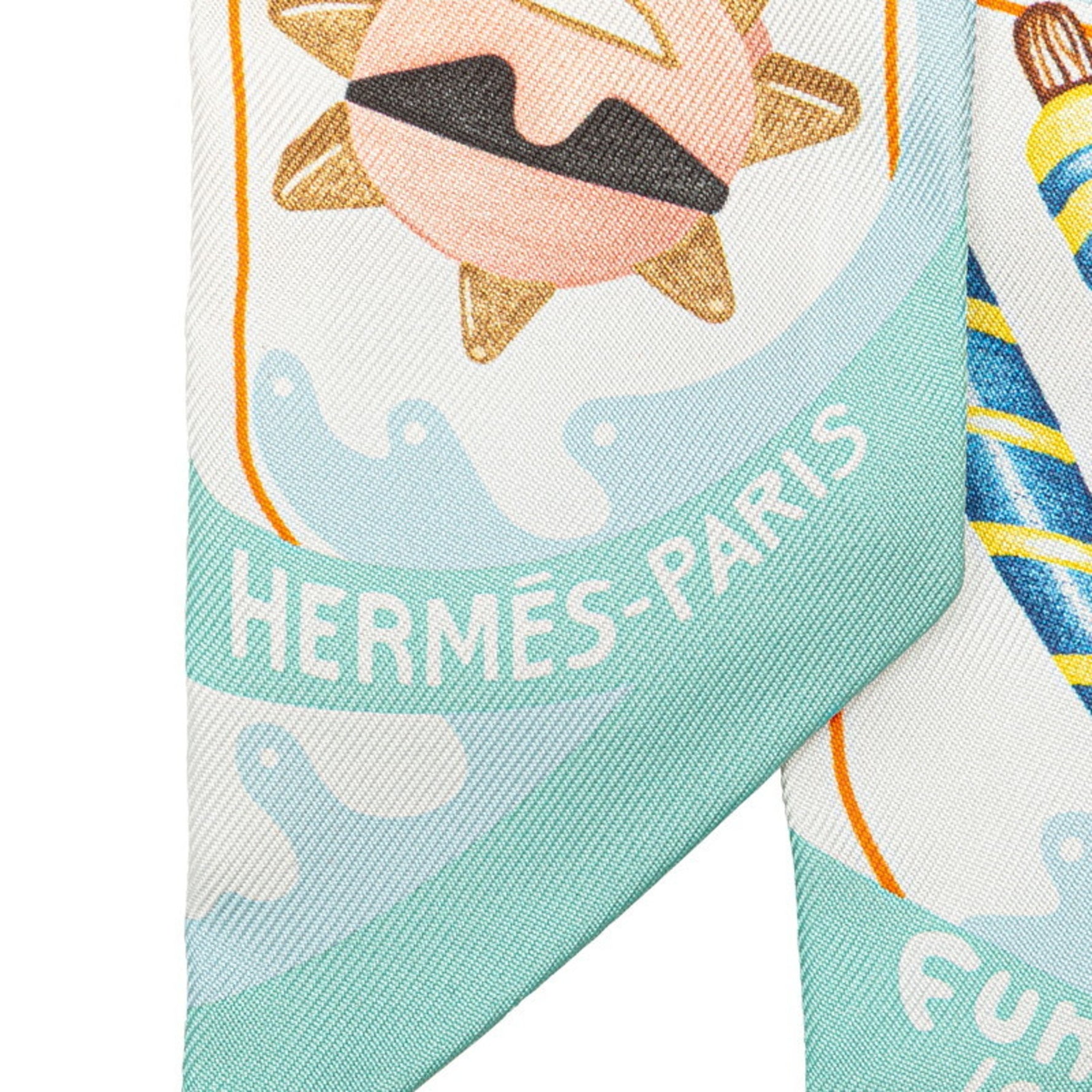 Hermes Hermès Twilly FUNNY ICE CREAM Scarf, Blue Multicolor Silk