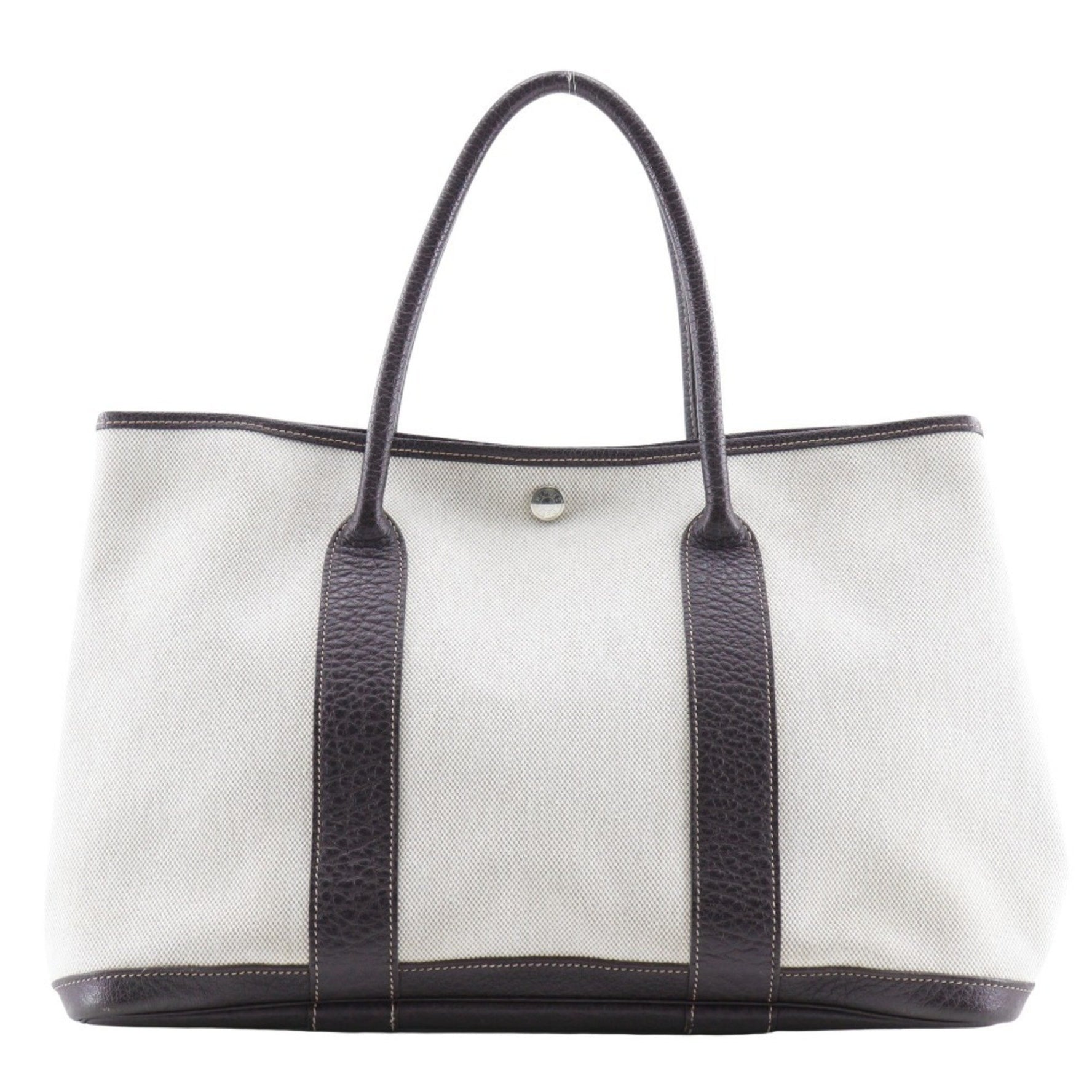 Hermes HERMES Garden PM Tote Bag Toile H x Buffle Marron 2004 Beige/Brown □H Snap Button Party Women's