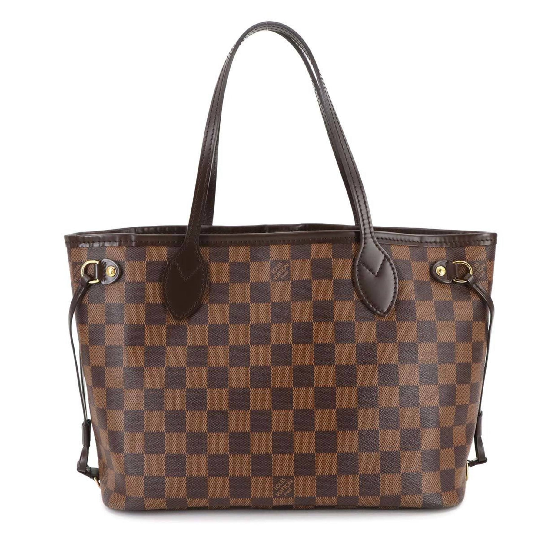 Louis Vuitton Damier Neverfull PM Tote Bag, Ebene, Gold Hardware, Brown