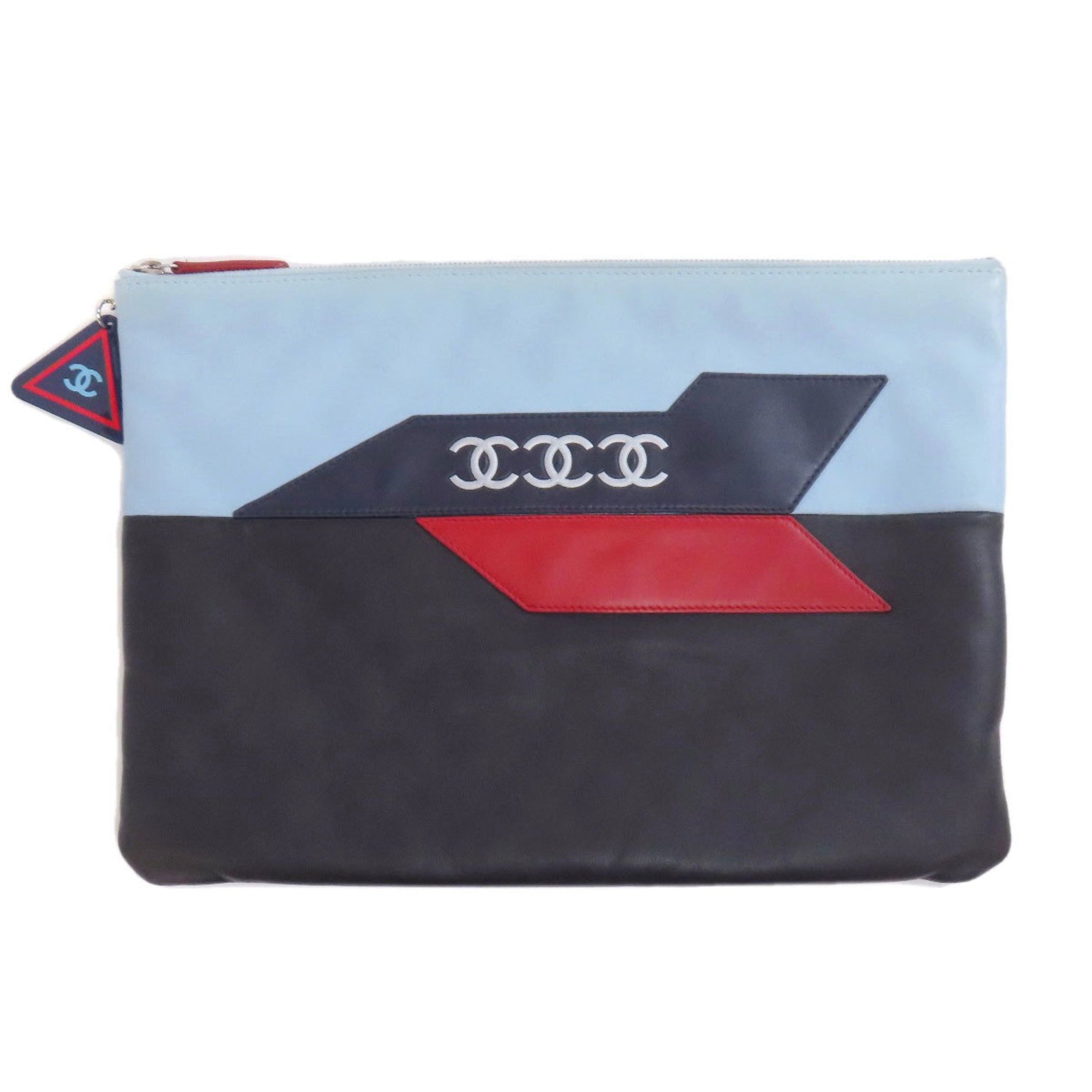 CHANEL Coco Mark Two-Tone Clutch Bag Leather