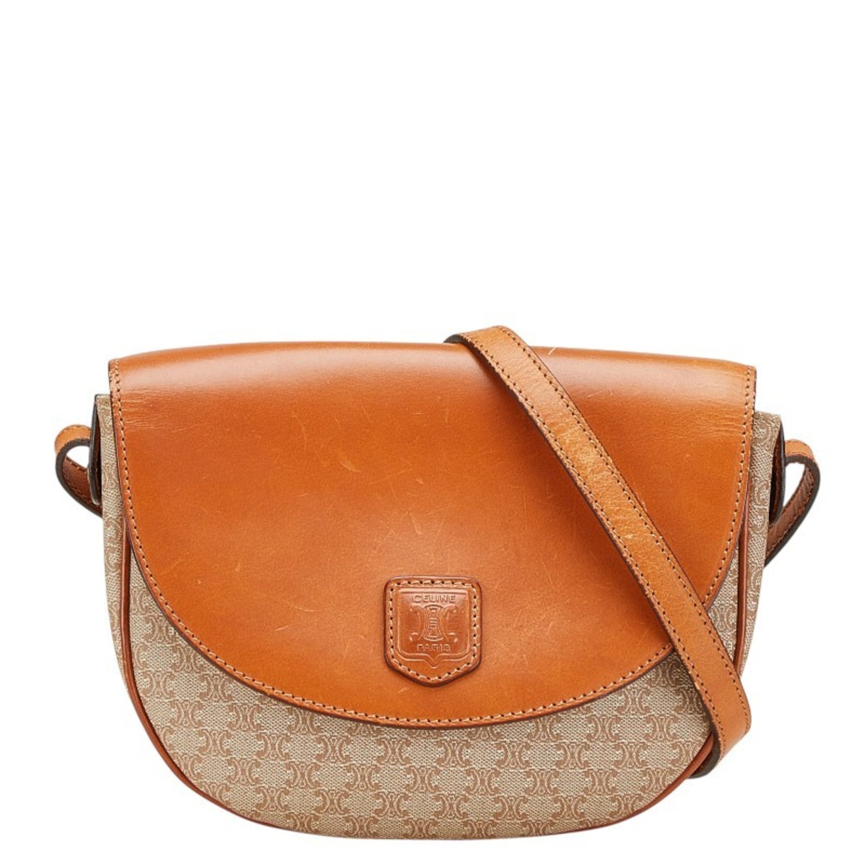 Celine Macadam Shoulder Bag in Beige and Brown Leather