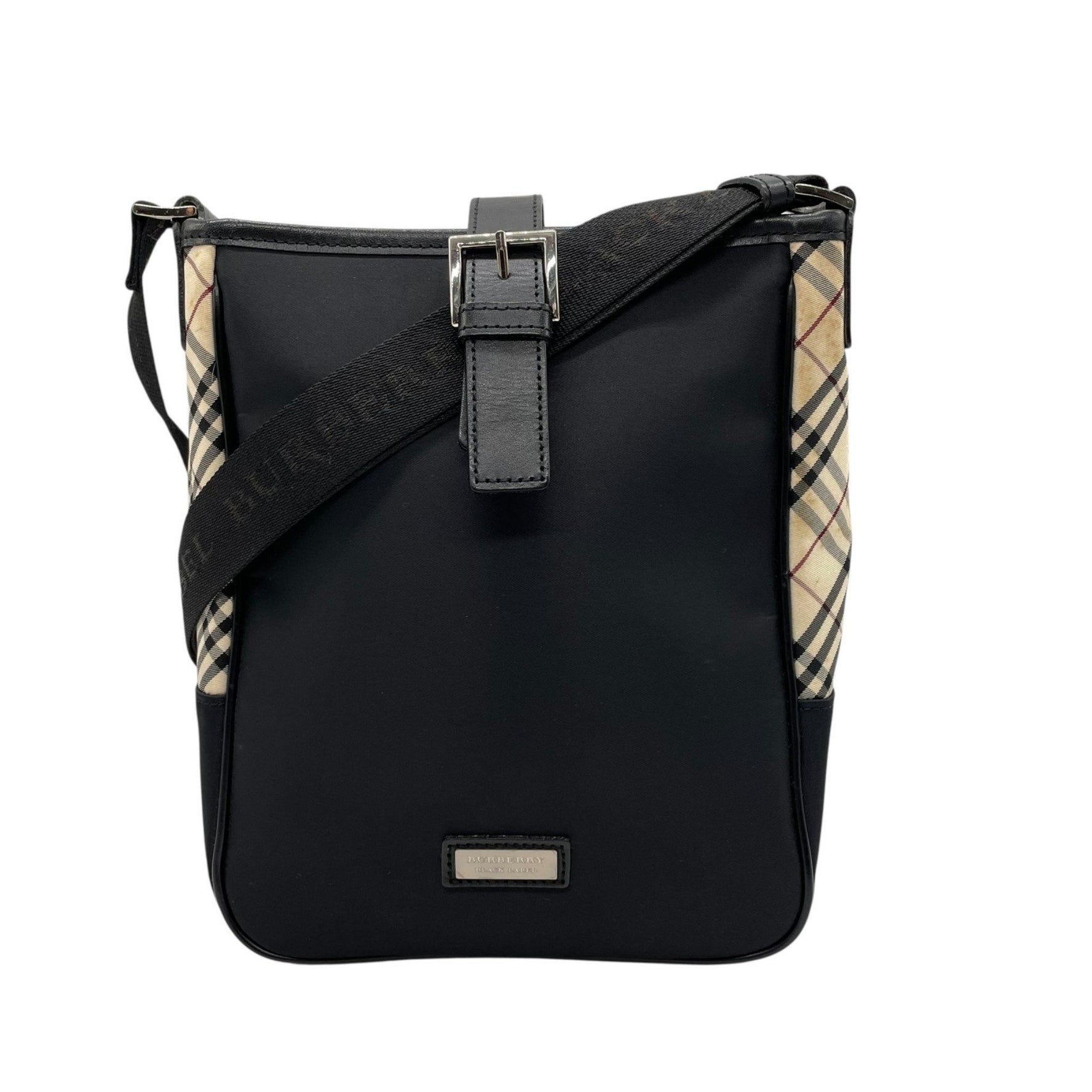 BURBERRY BLACK LABEL Burberry shoulder bag nylon leather Nova check beige black silver hardware crossbody men's women's K11