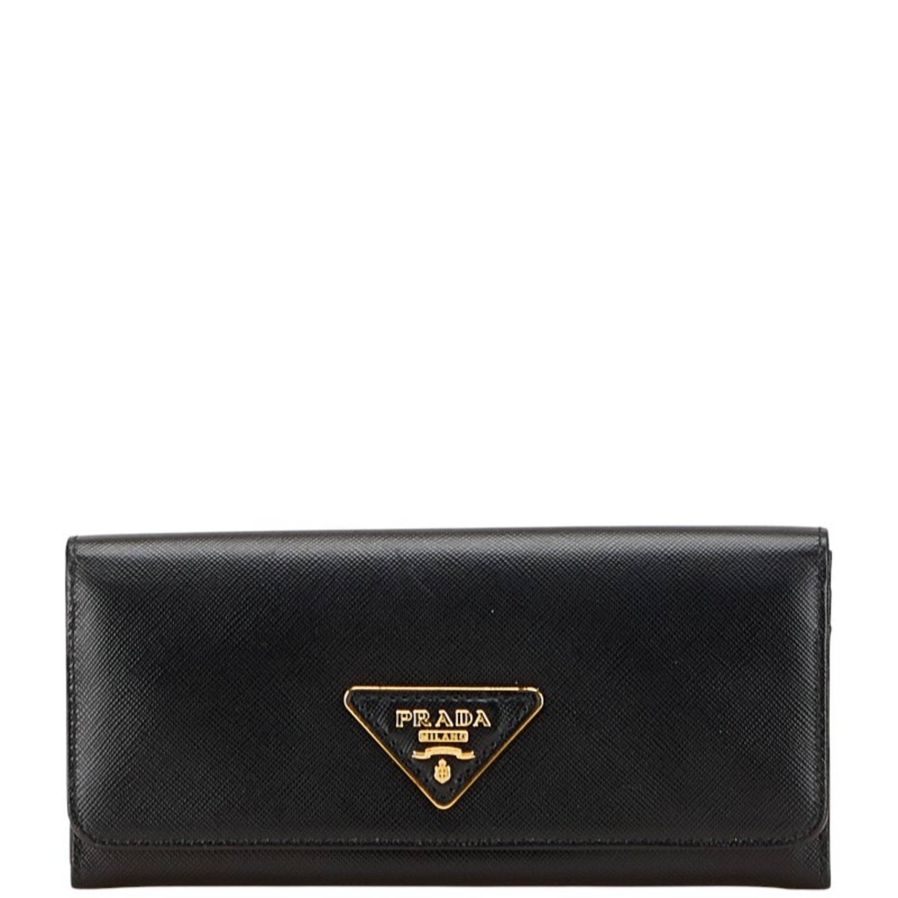 Prada Triangle Logo Plate Long Wallet Leather