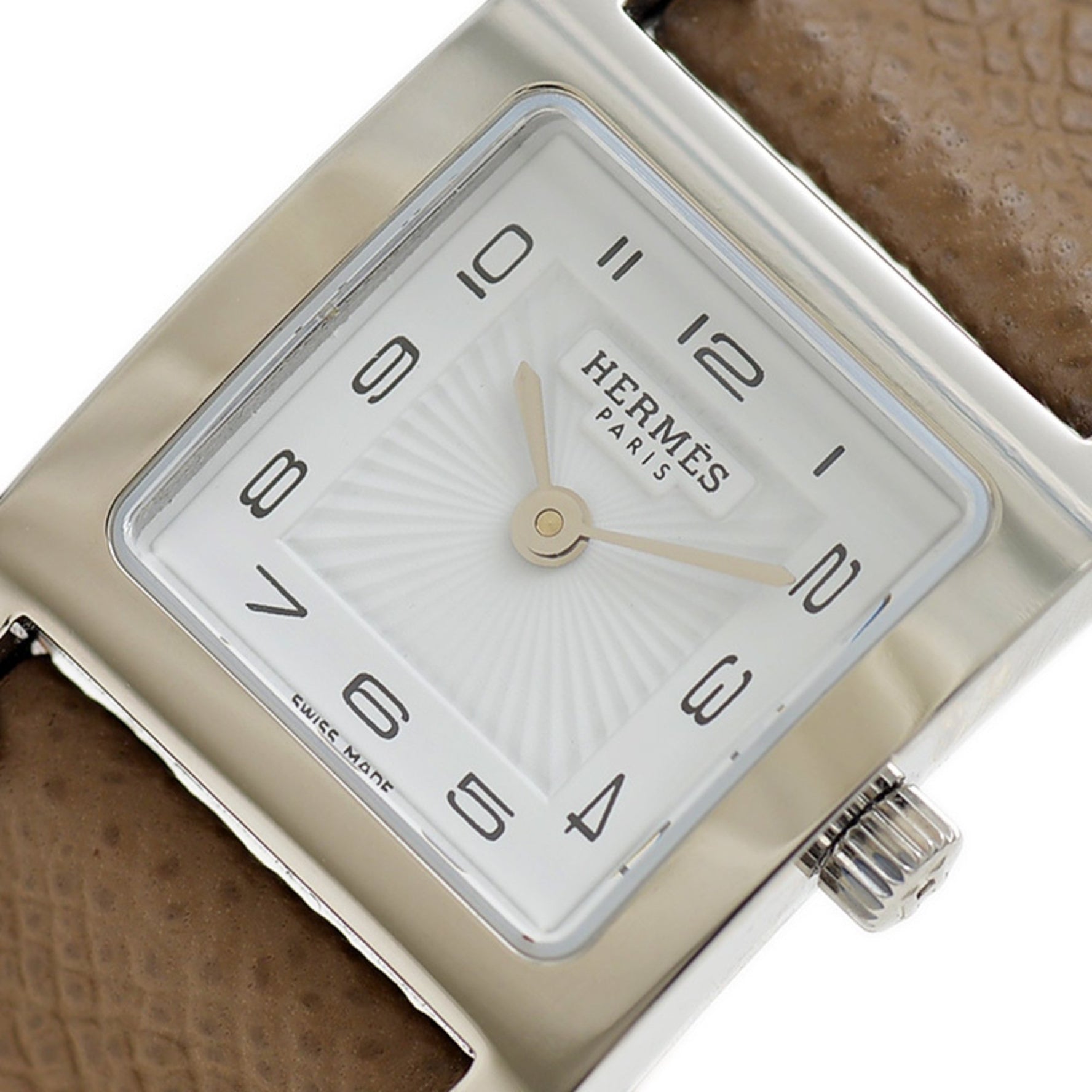 Hermès H Watch PM White Dial Wristwatch with Silver Hardware and Leather Strap, Quartz Movement