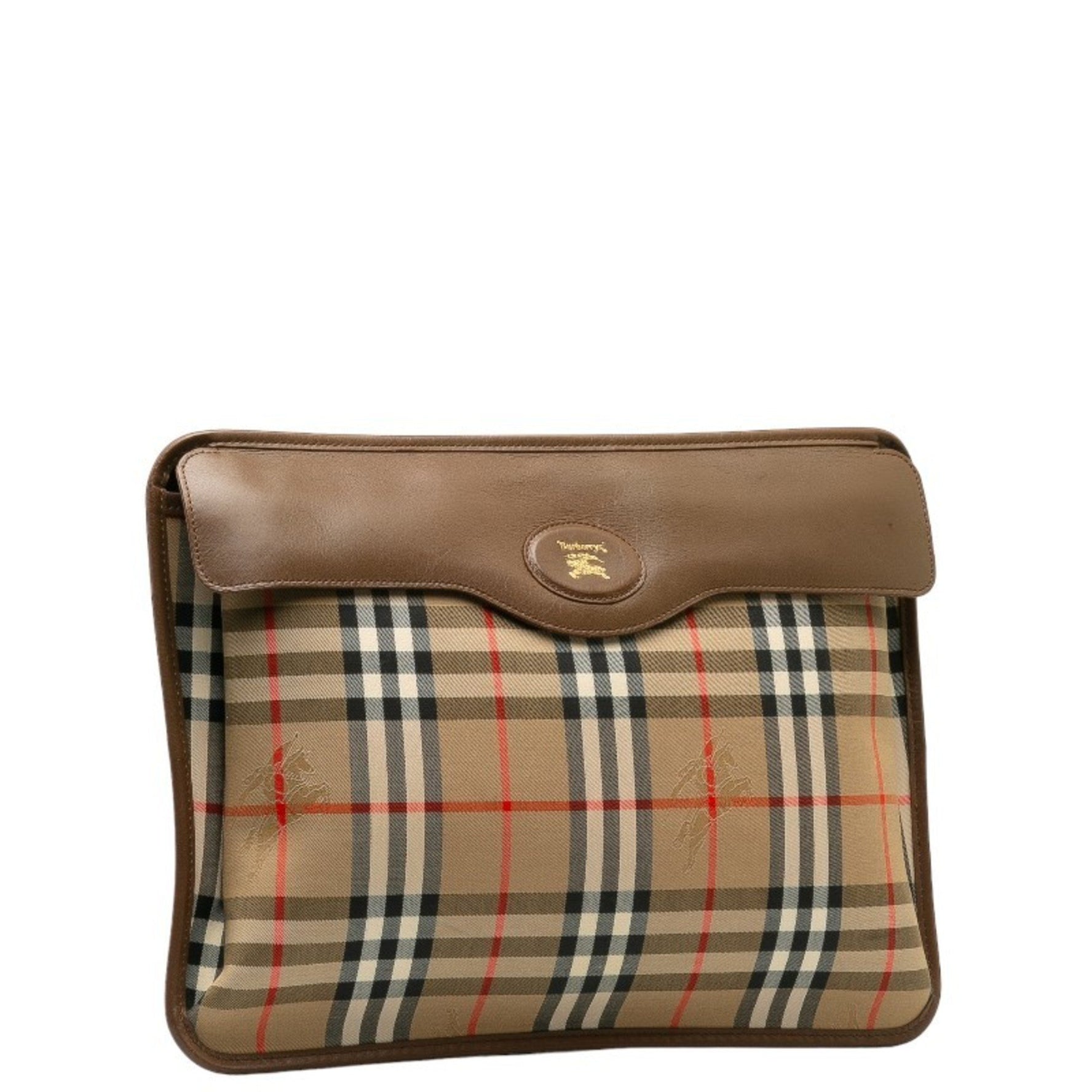 Burberry Nova Check Shadow Horse Clutch Bag in and Brown Canvas Leather.