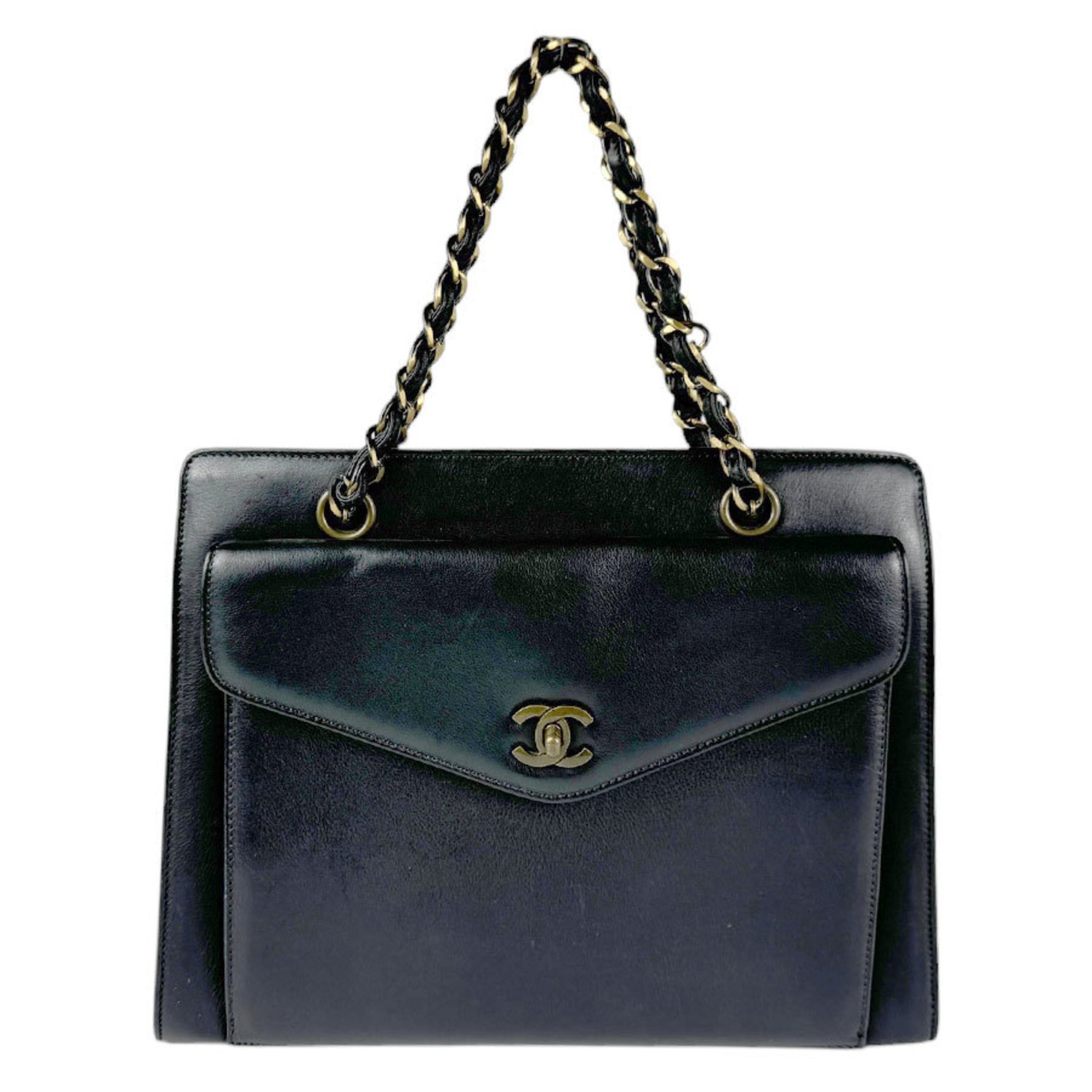 CHANEL handbag leather metal black gold ladies z3332