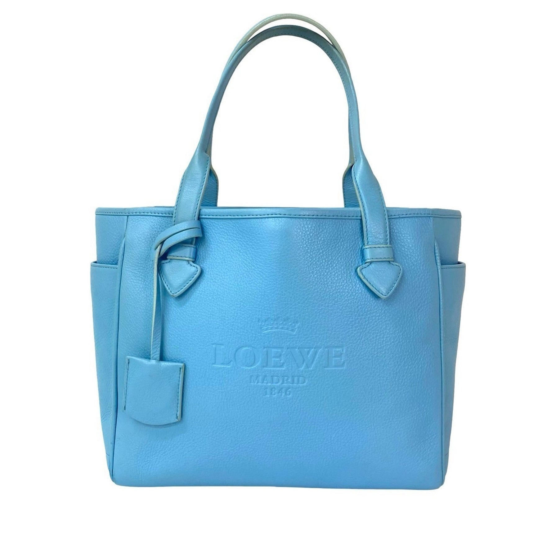 LOEWE Heritage Logo Embossed Leather Tote Bag, Handbag, Semi-Shoulder