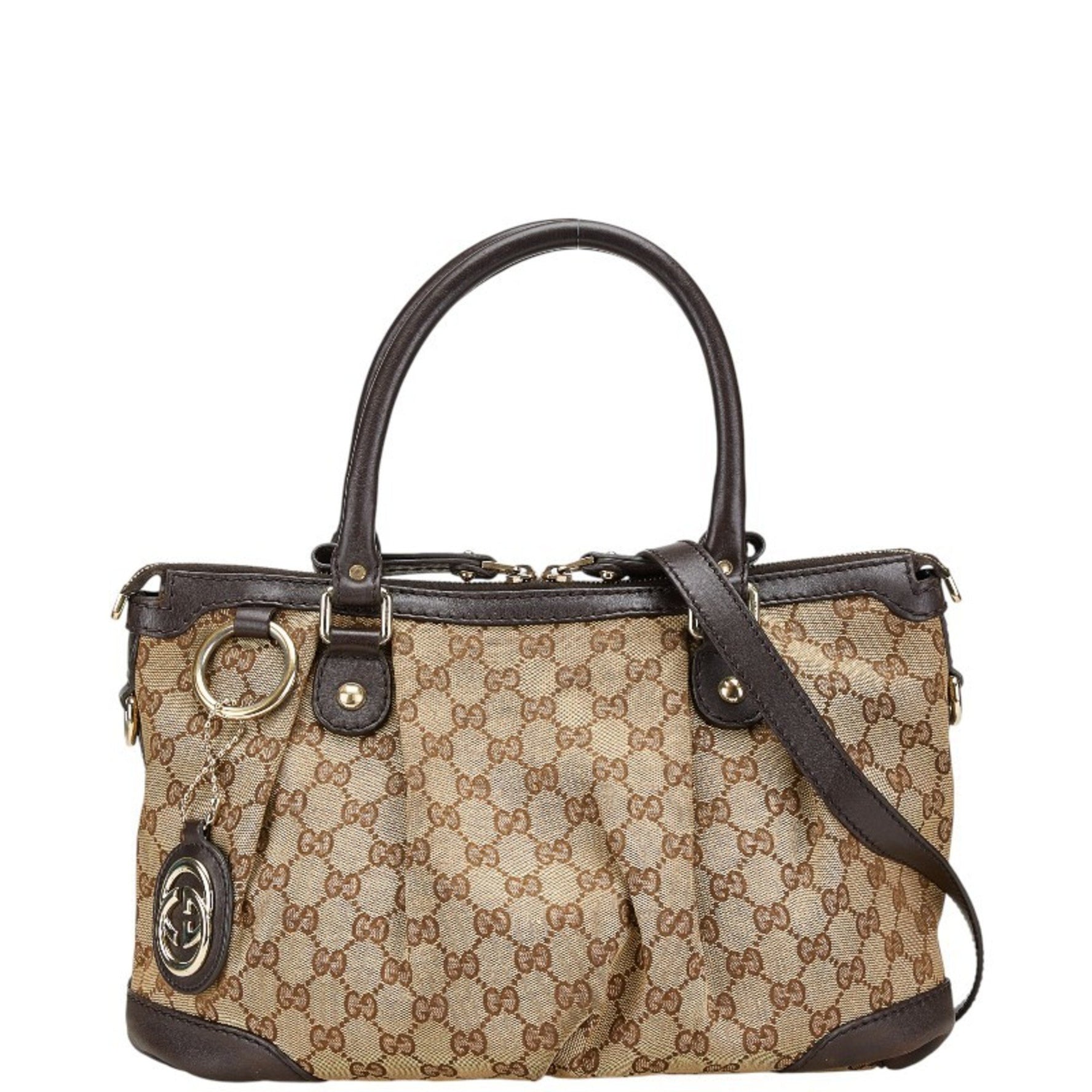 Gucci GG Canvas Sukey Handbag/Shoulder Bag 2WAY Beige Brown Leather Women's GUCCI