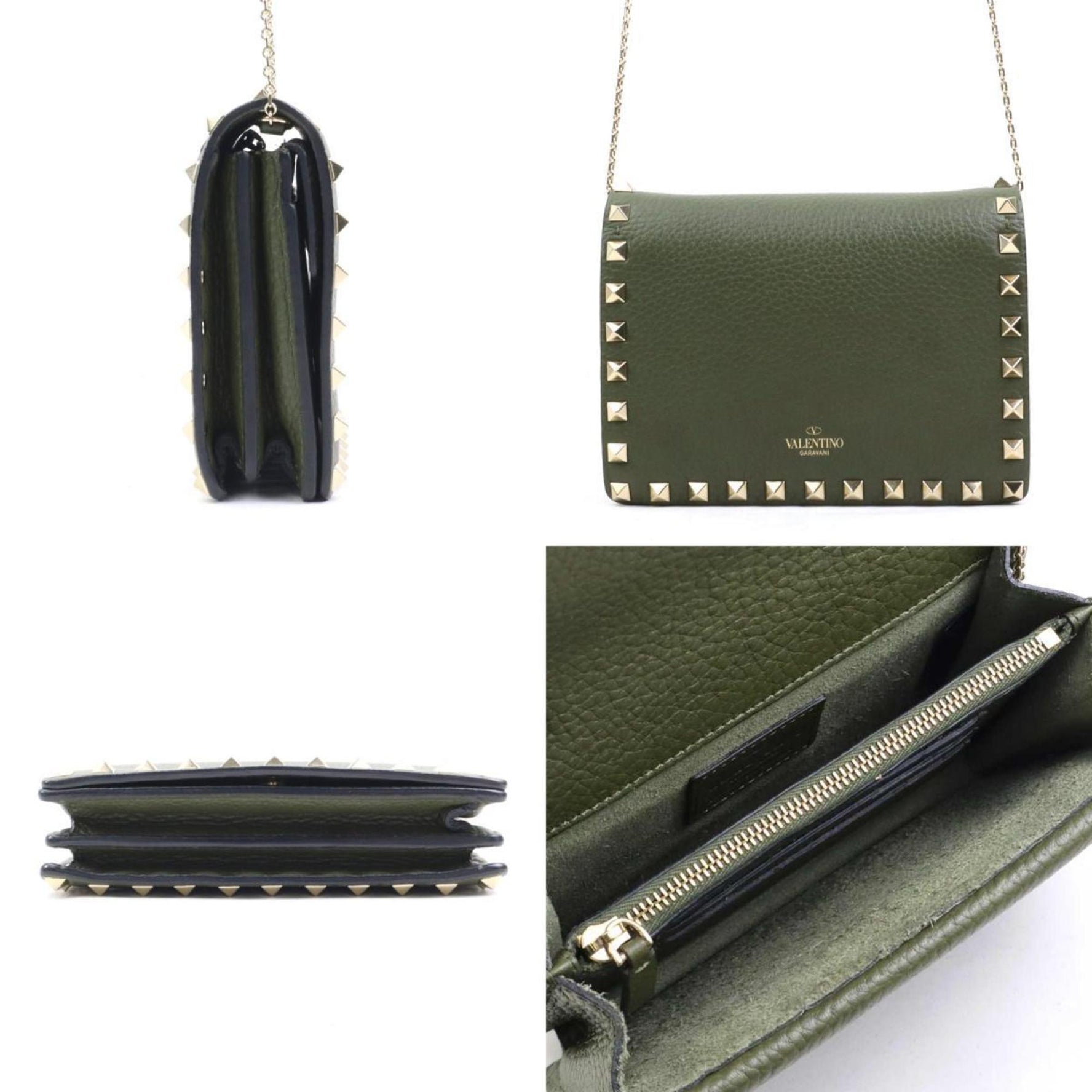 Valentino Garavani Women's Khaki Leather Chain Wallet (h31455g)