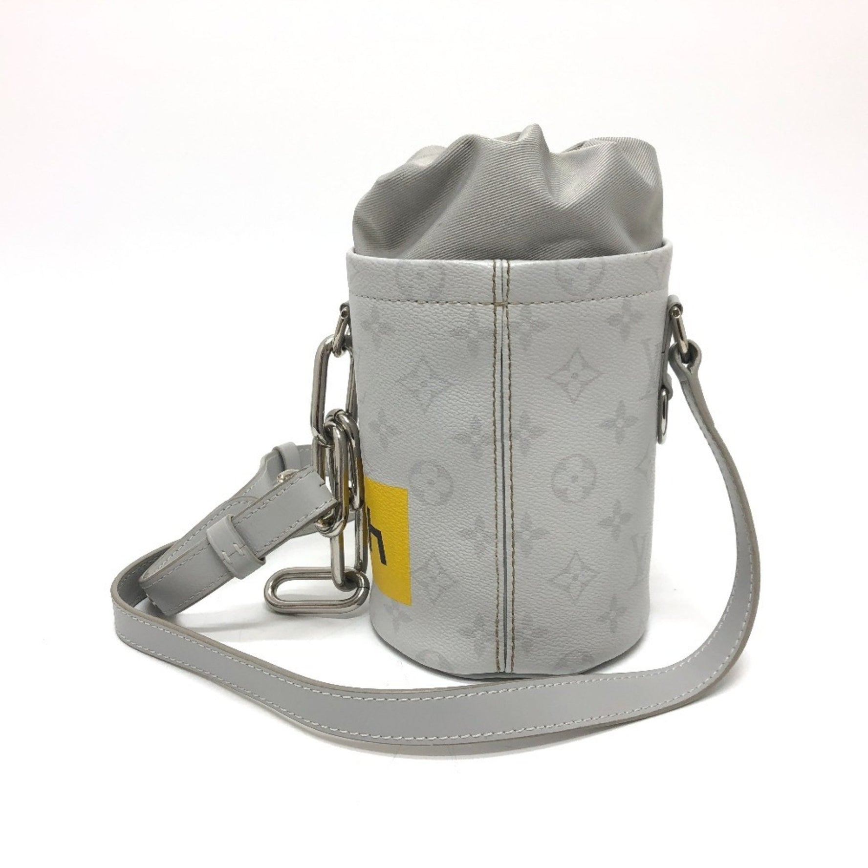 LOUIS VUITTON M44631 White Monogram Chalk Nano Drawstring Bucket Shoulder Bag in Canvas, Men's,