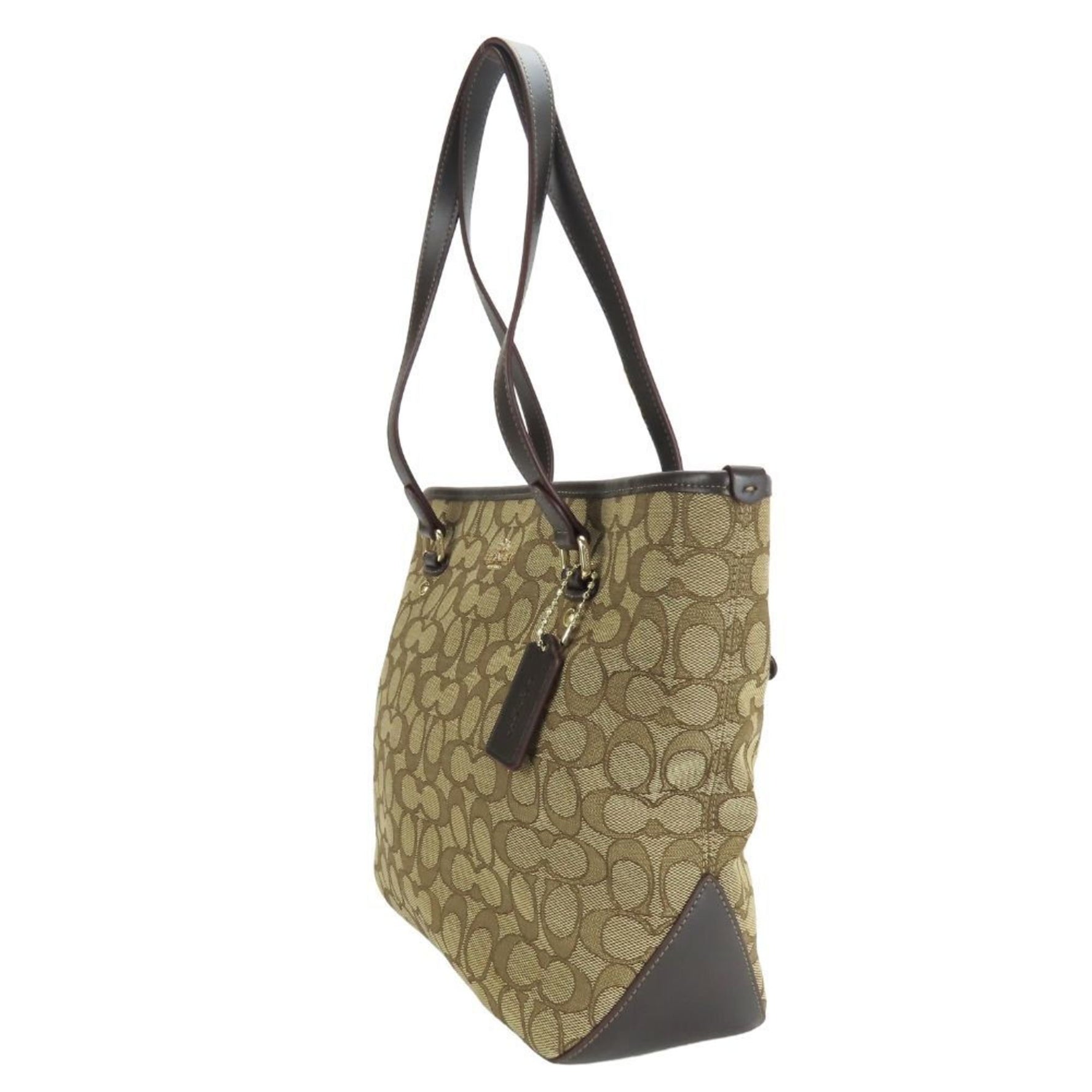 Coach Tote Bag Signature Canvas Leather Beige Brown