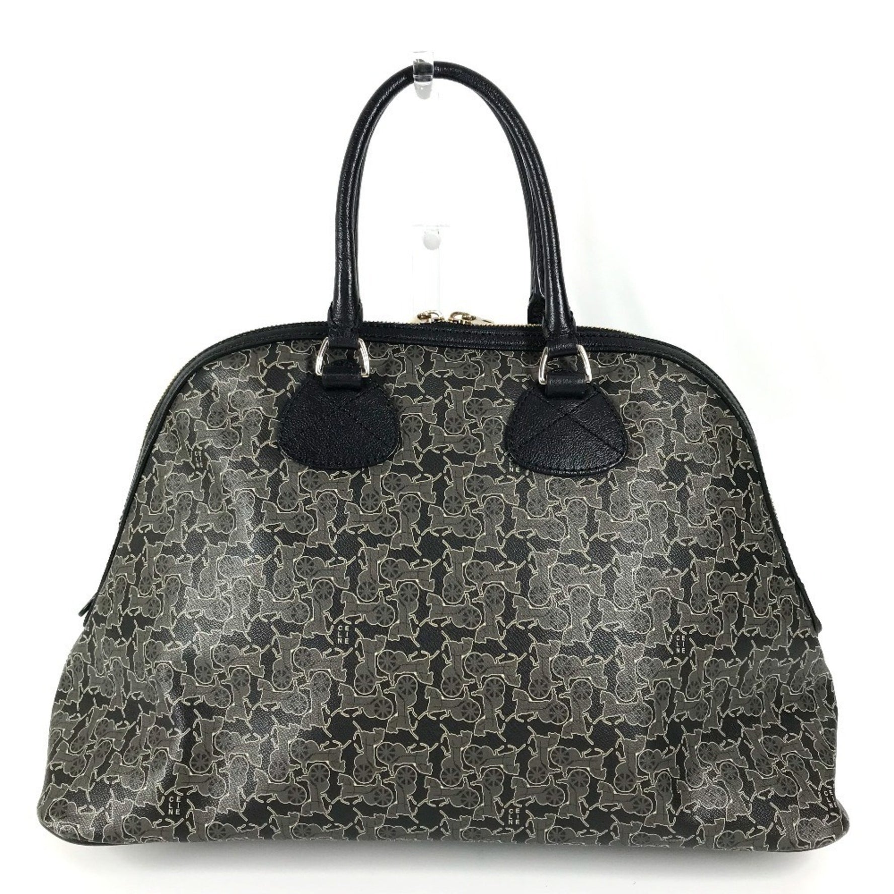 CELINE Sulky Logo Mini Boston Bag, Handbag, Leather, Black