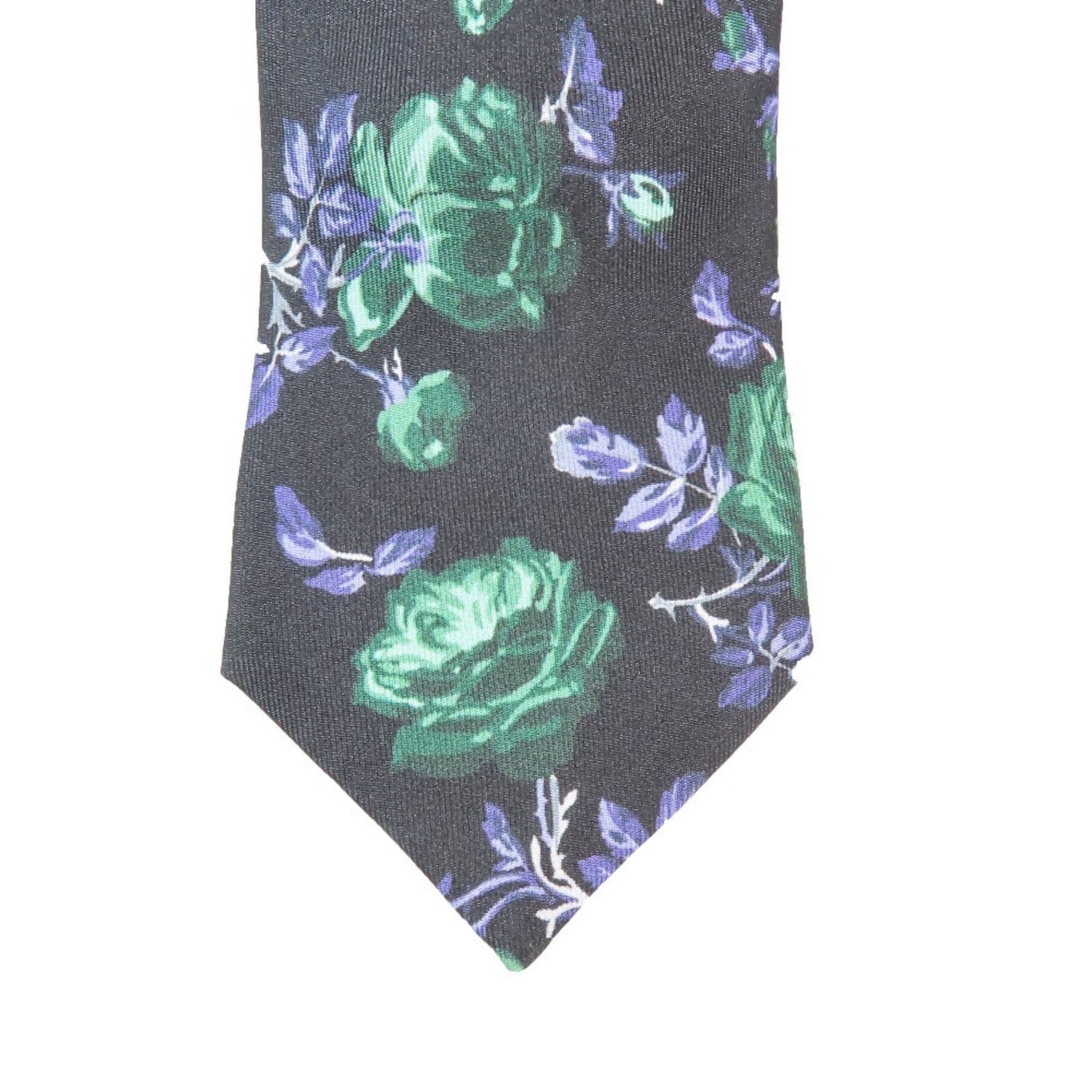 Christian Dior DIOR Jardin Narrow Tie Rose Logo Floral All-over Pattern Silk Black Blue Green Men's