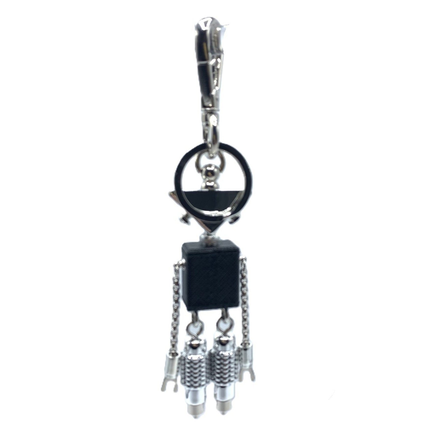 Prada Robot Charm Keychain Silver x Black Triangle RADA