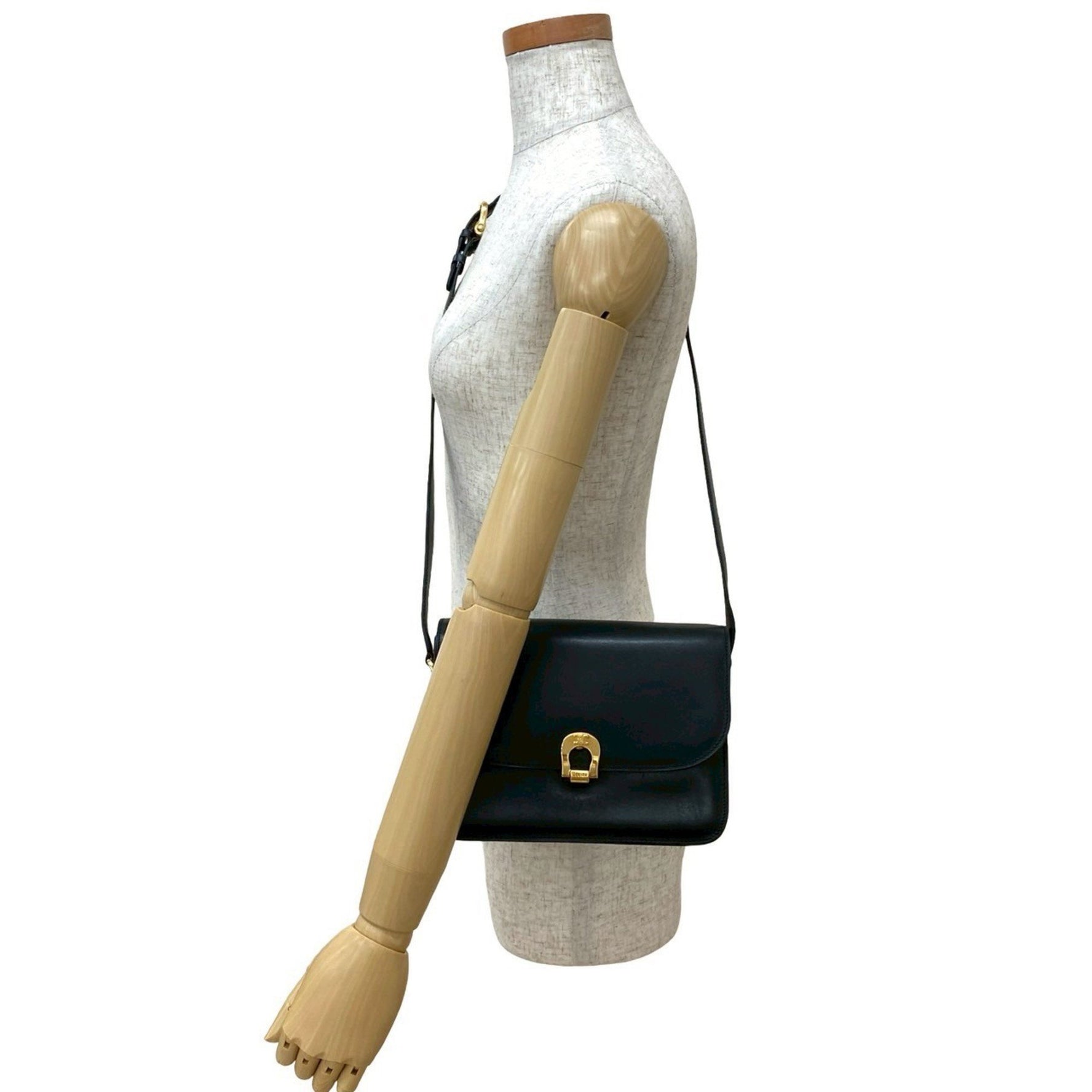 CELINE Triomphe Logo Hardware Calfskin Leather Shoulder Bag/Pochette/Sacoche