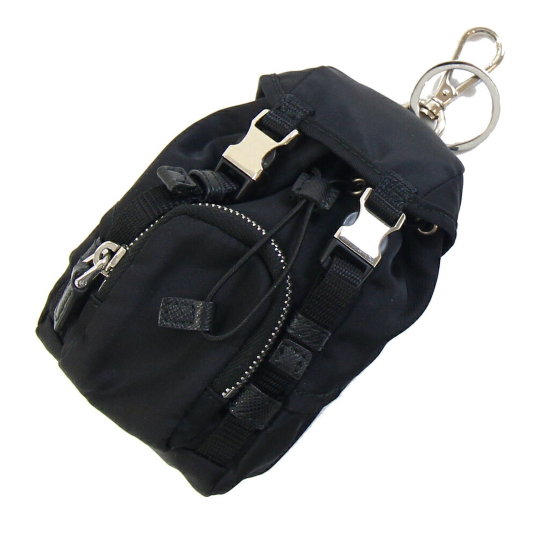 Prada Keychain Backpack Motif 2TT061 Black Nylon Leather Keyring Bag Charm Mini Pouch Women Men PRADA