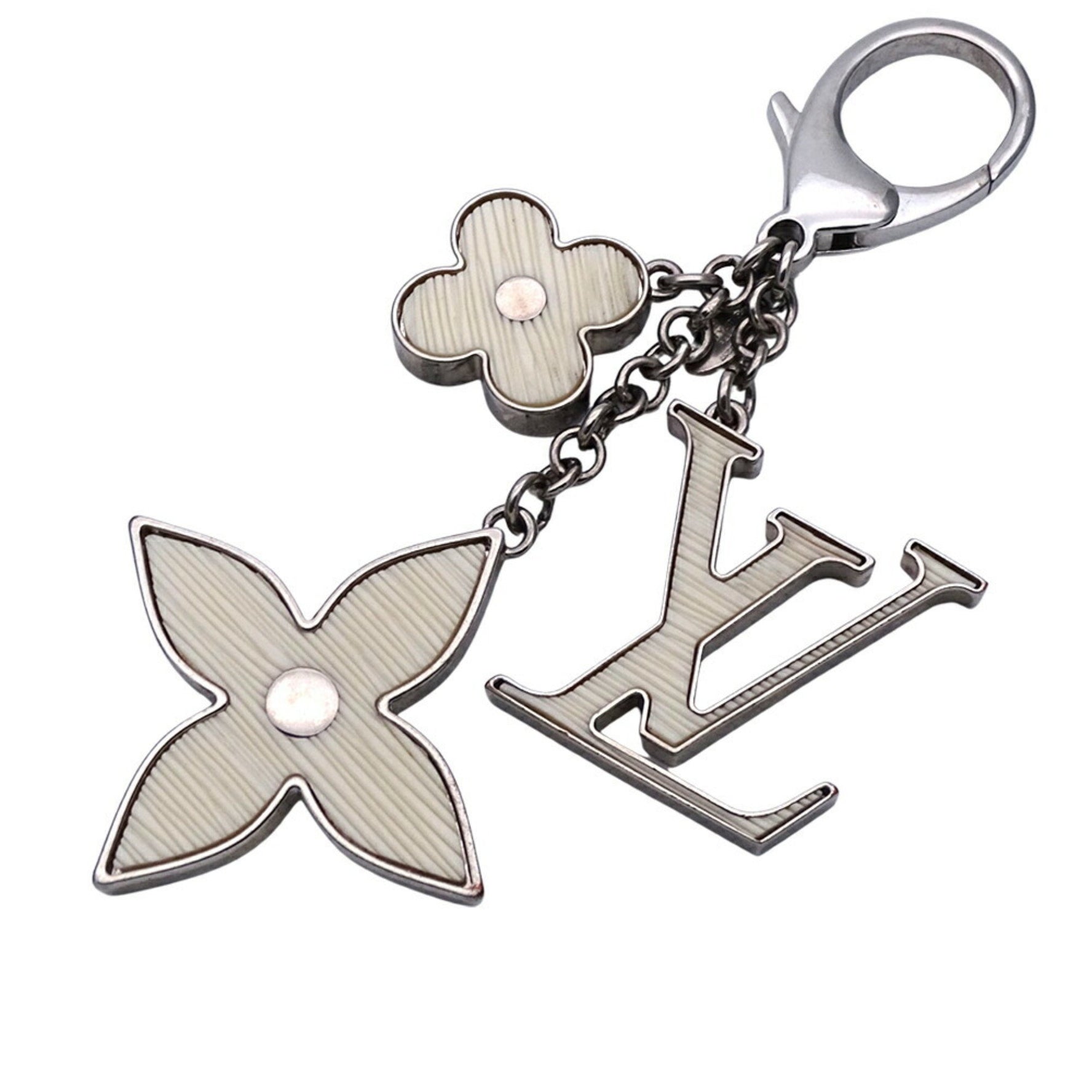 Louis Vuitton Charm Men's Metal Bijoux Sac Fleur d'Epi White Silver Bag Keychain LV
