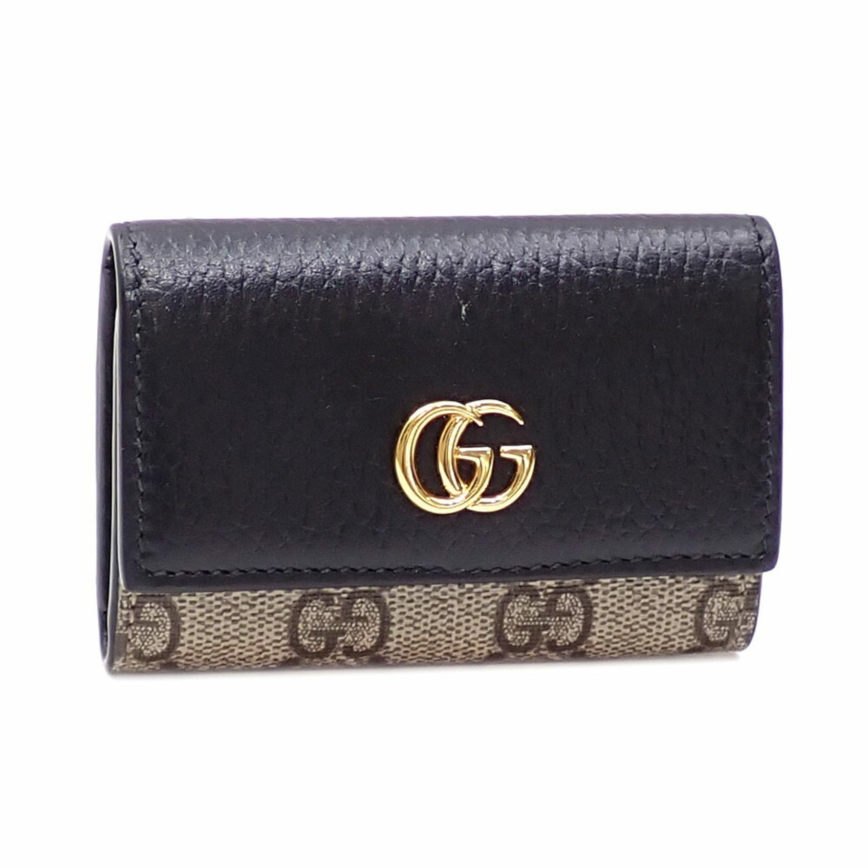 Gucci 6-ring key case, GG Supreme Double G, two-tone beige, ebony, black, 17WAG 1283, for men and women