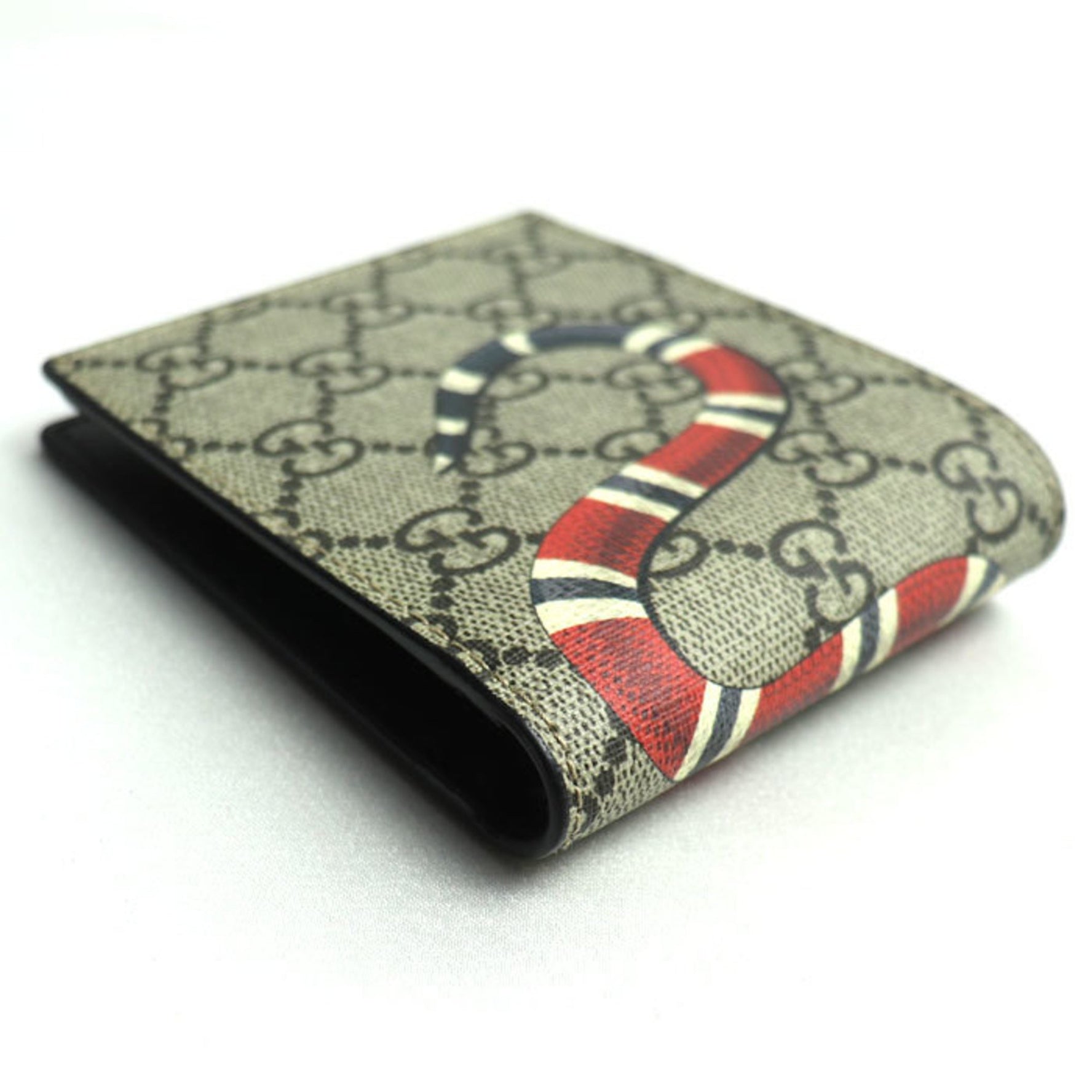GUCCI GG Supreme Snake Compact Wallet Bi-fold Beige x Black Red 8666