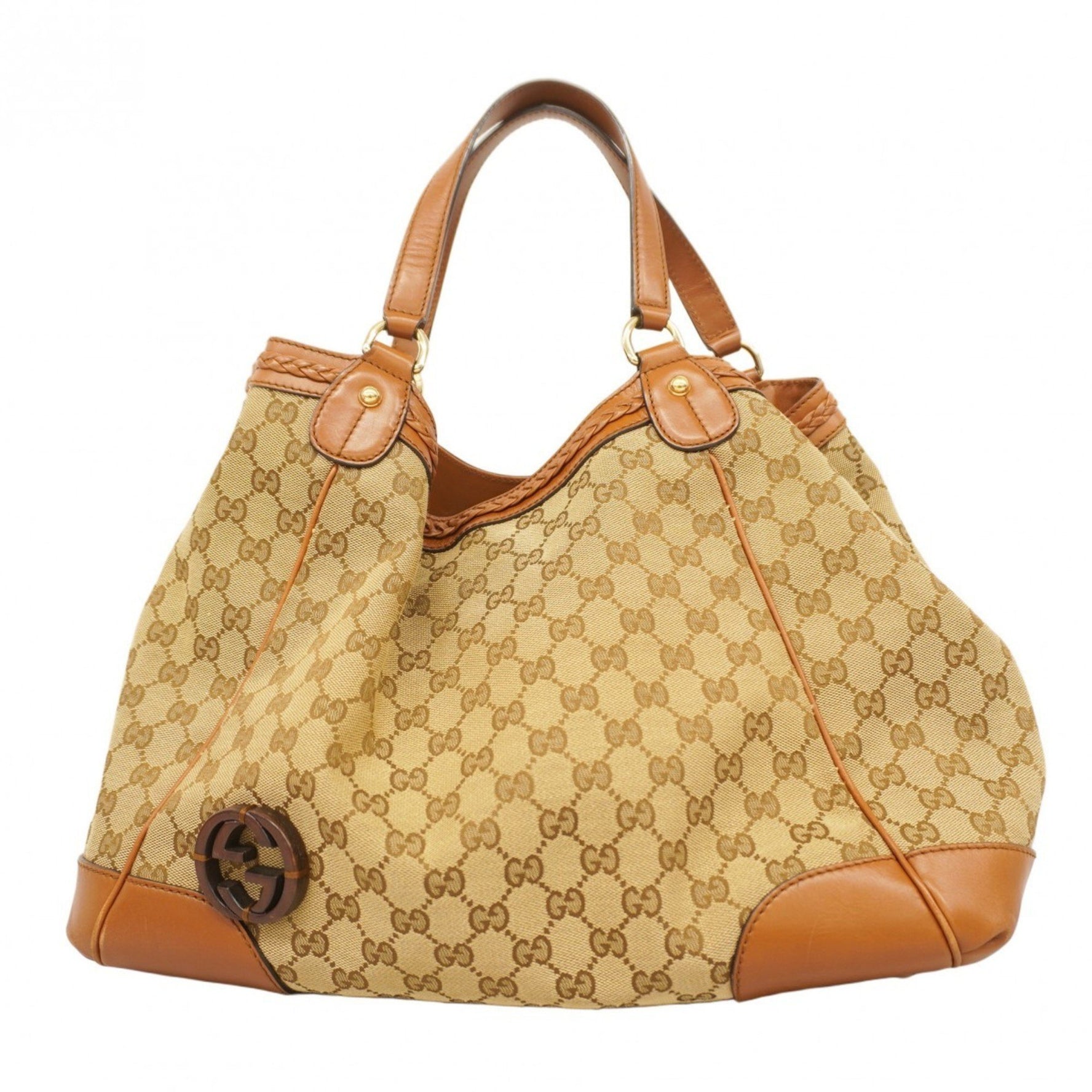 Gucci Tote Bag GG Canvas Interlocking G Brown Beige Champagne