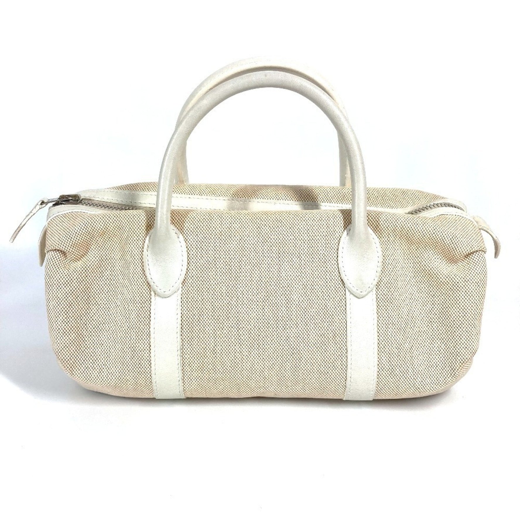 HERMES Mademoiselle Polochon Mini Boston Bag, Toile H Leather, Beige