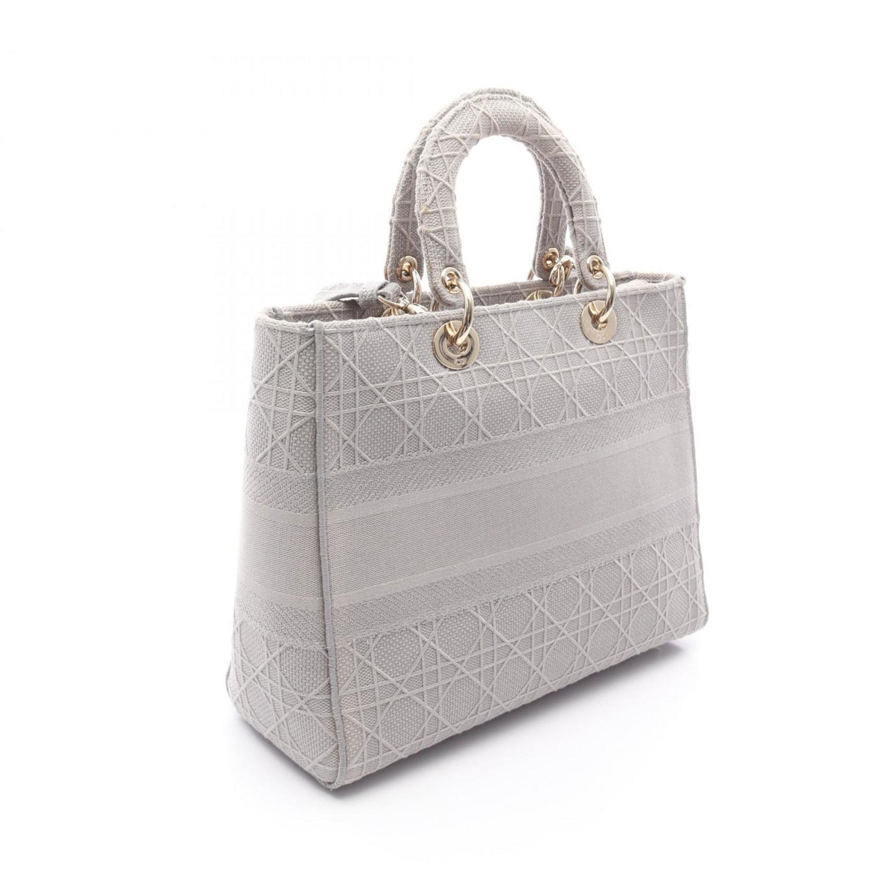Christian Dior LADY D-LITE Large Cannage Handbag, Canvas, Women's, Gray