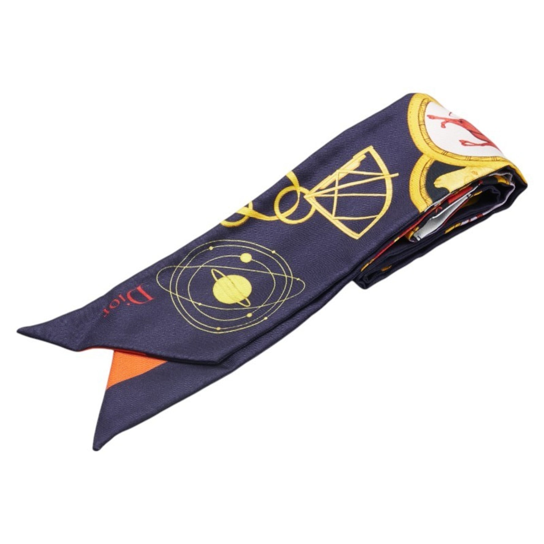 Christian Dior Dior Hourglass Key Motif Scarf Muffler Navy Gold Multicolor Silk