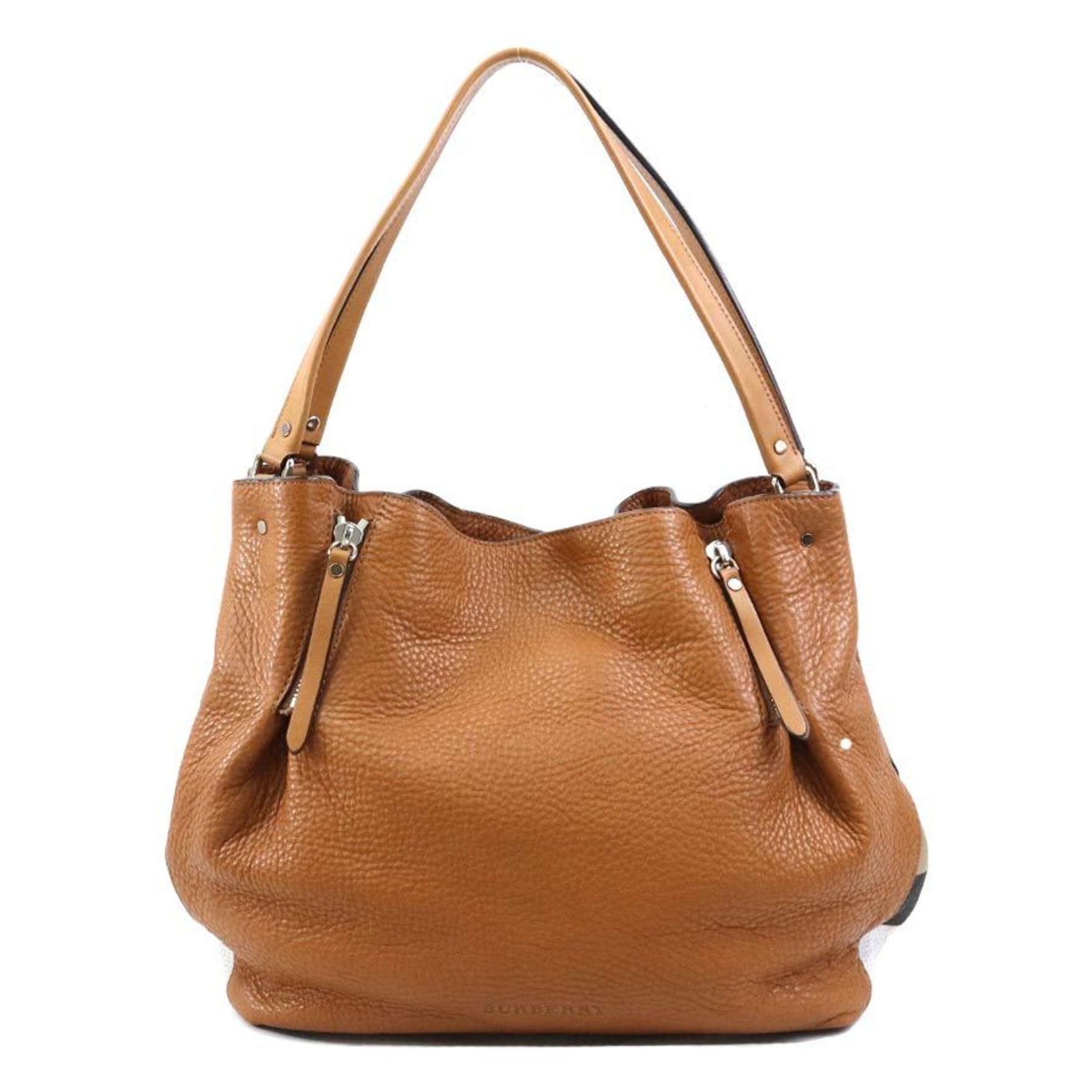 Burberry Shoulder Bag Leather Canvas Brown Multicolor