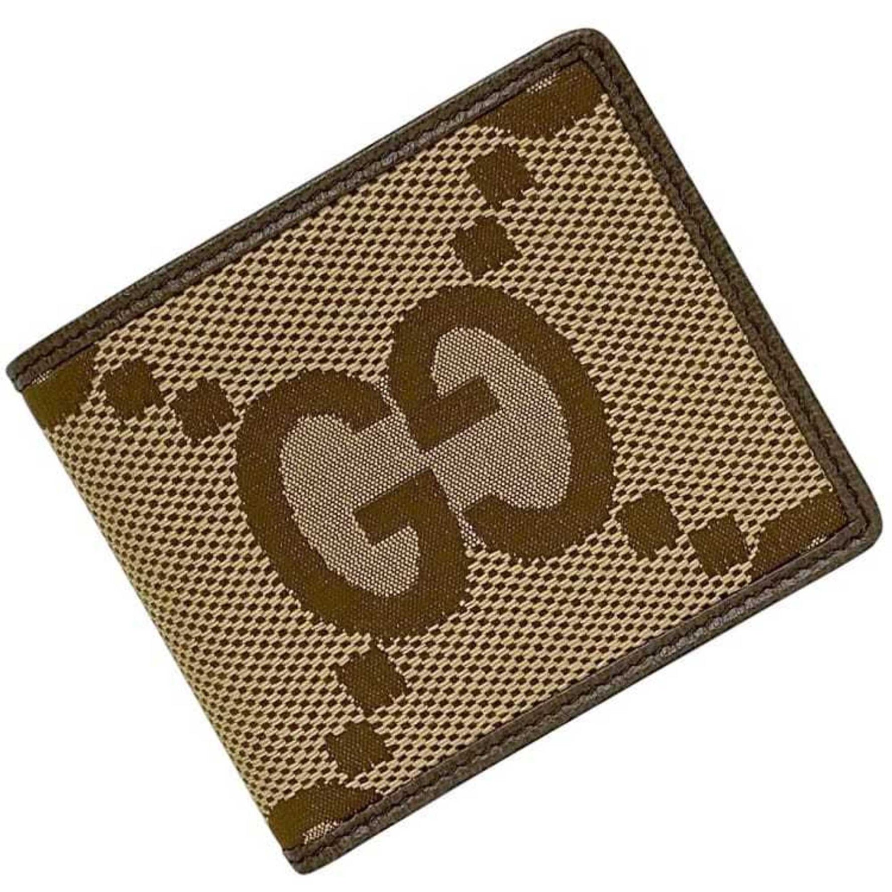 Gucci bifold wallet beige brown jumbo GG unused canvas leather compact