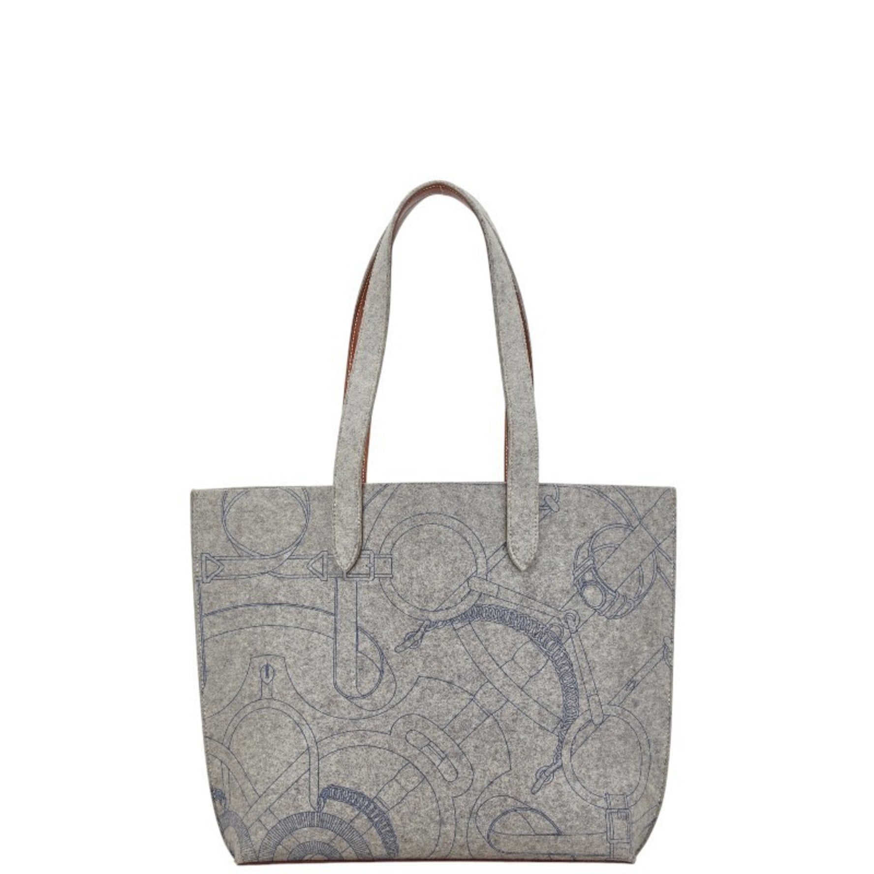 Hermes Sac Karimi MM Tote Bag Shoulder Grey Felt Calf Leather Women's HERMES