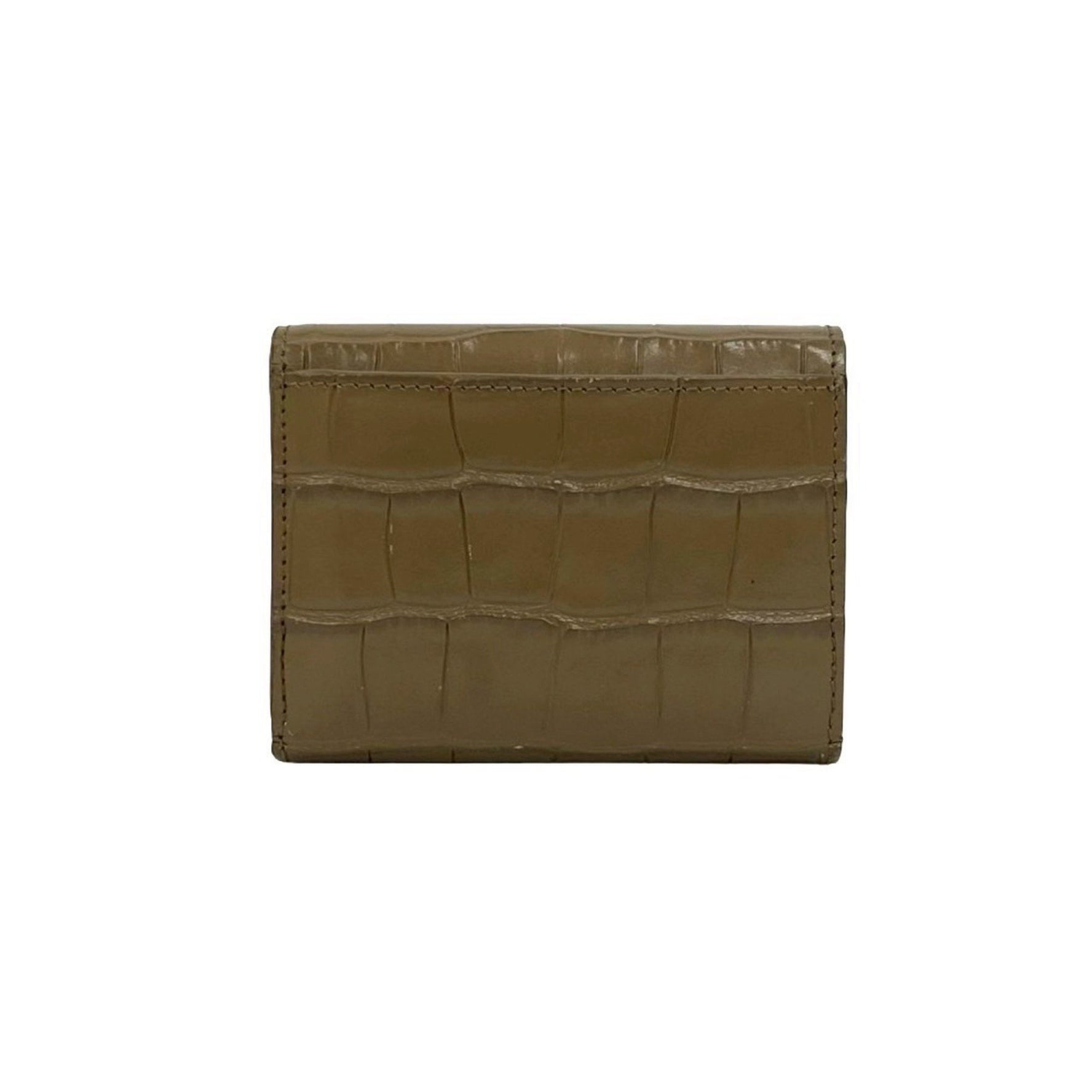 BALENCIAGA Logo Embossed Leather Genuine Tri-Fold Wallet Mini Business Card Case Greige