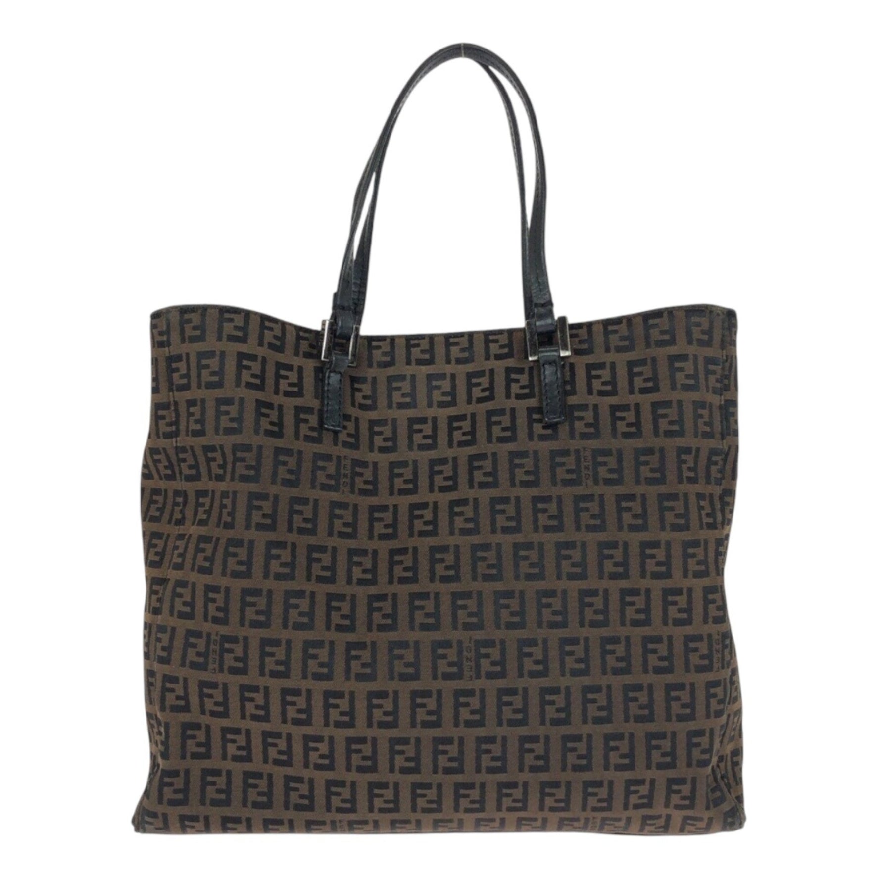 FENDI Zucchino Canvas and Leather Tote Bag with Silver Hardware