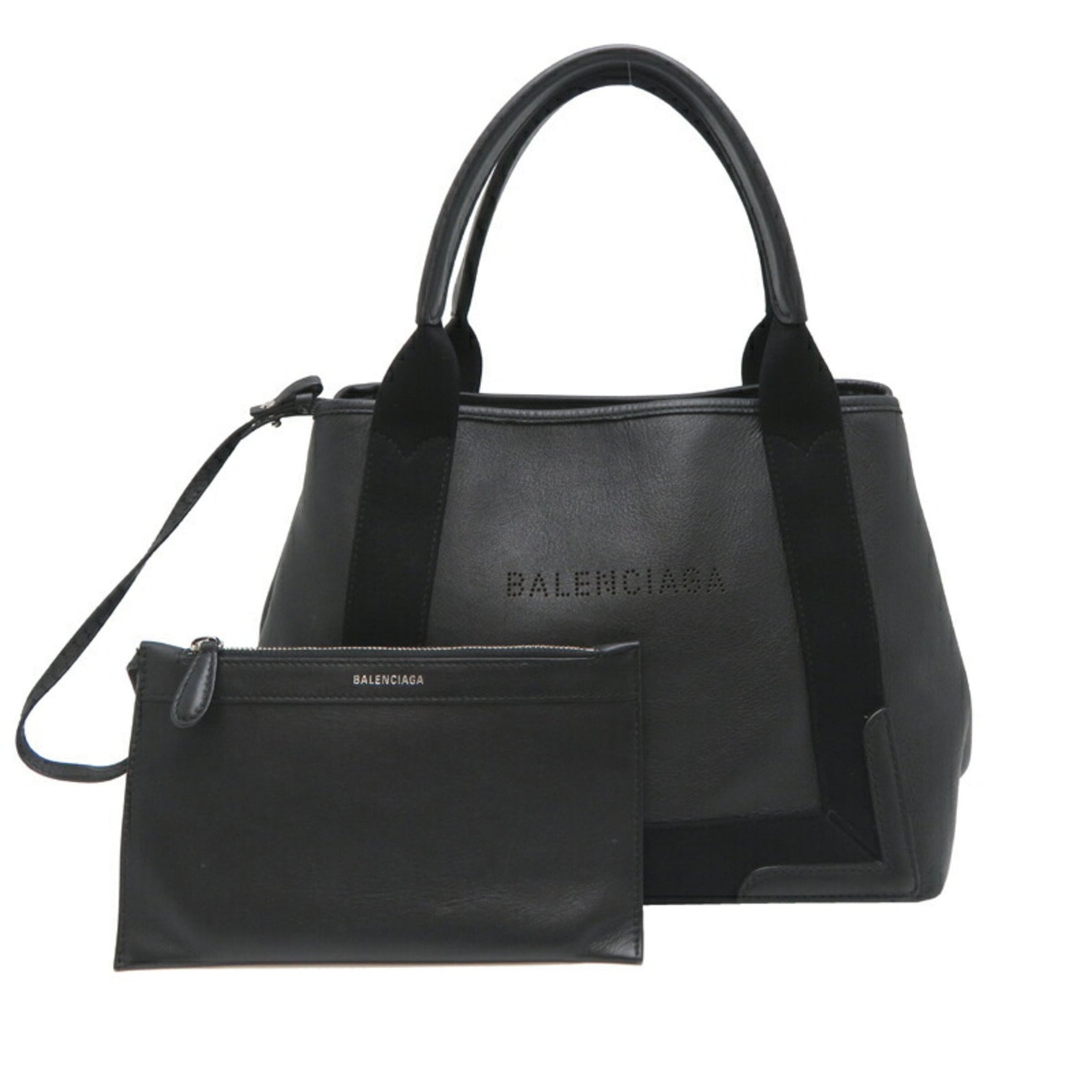 Balenciaga Navy Cabas Small Women's Tote Bag in Black Leather