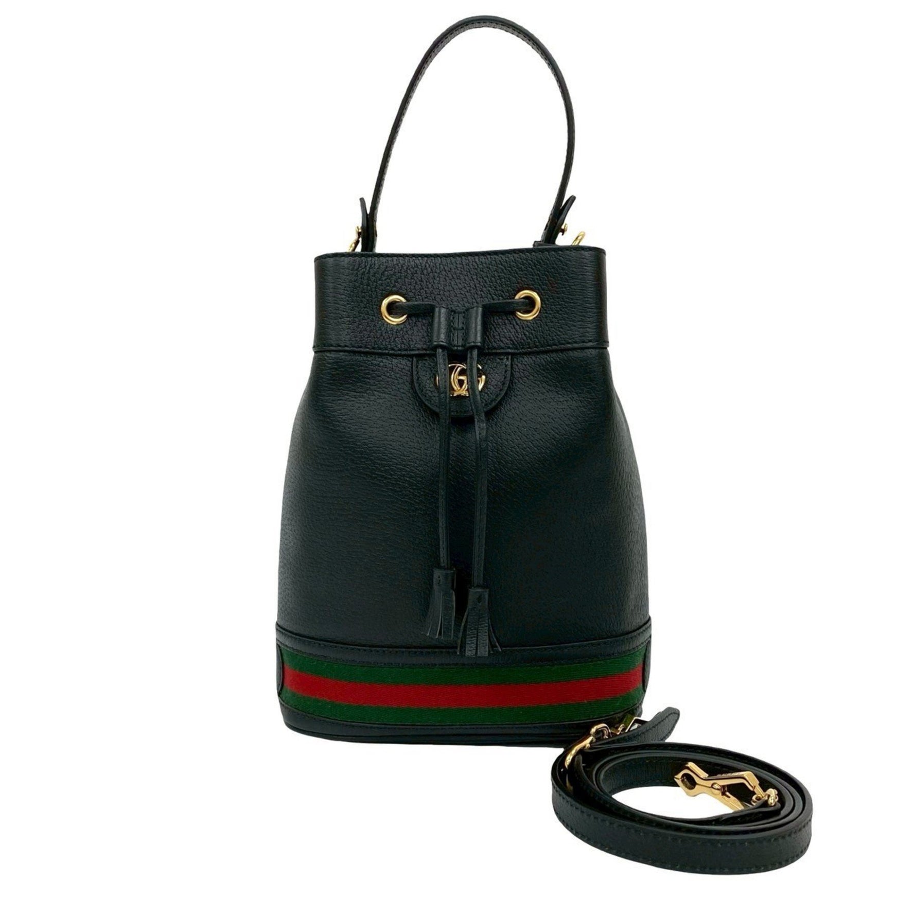 GUCCI Ophidia Small Bucket Bag with GG Logo and Hardware, Leather, Shoulder Bag/Handbag, Black, 858-5