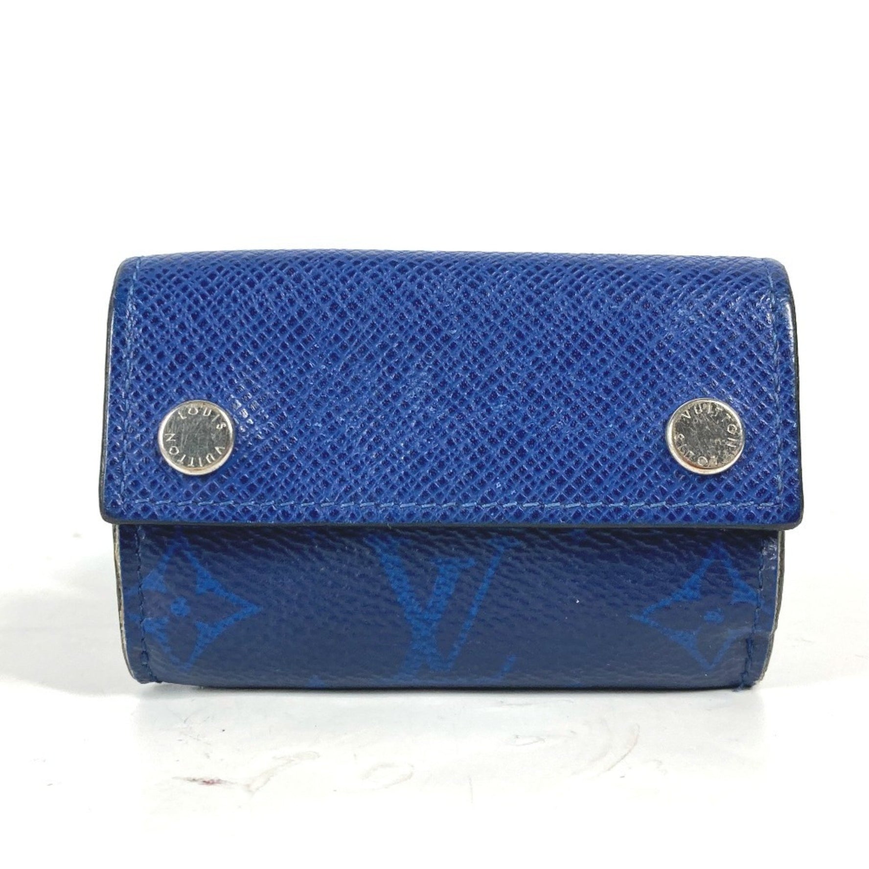LOUIS VUITTON M67620 Taiga Rama Discovery Compact Wallet, Tri-fold Leather, Monogram Canvas, Men's, Blue