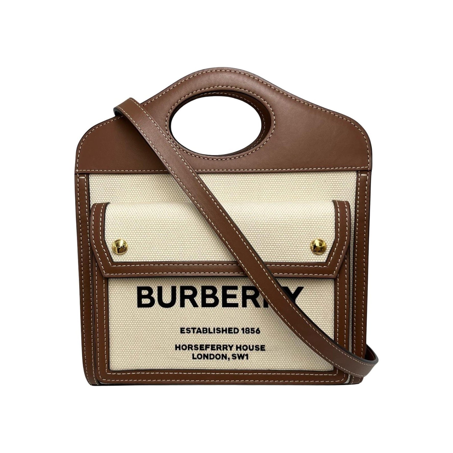 Burberry Mini Pocket Handbag, Shoulder Bag, Canvas and Leather
