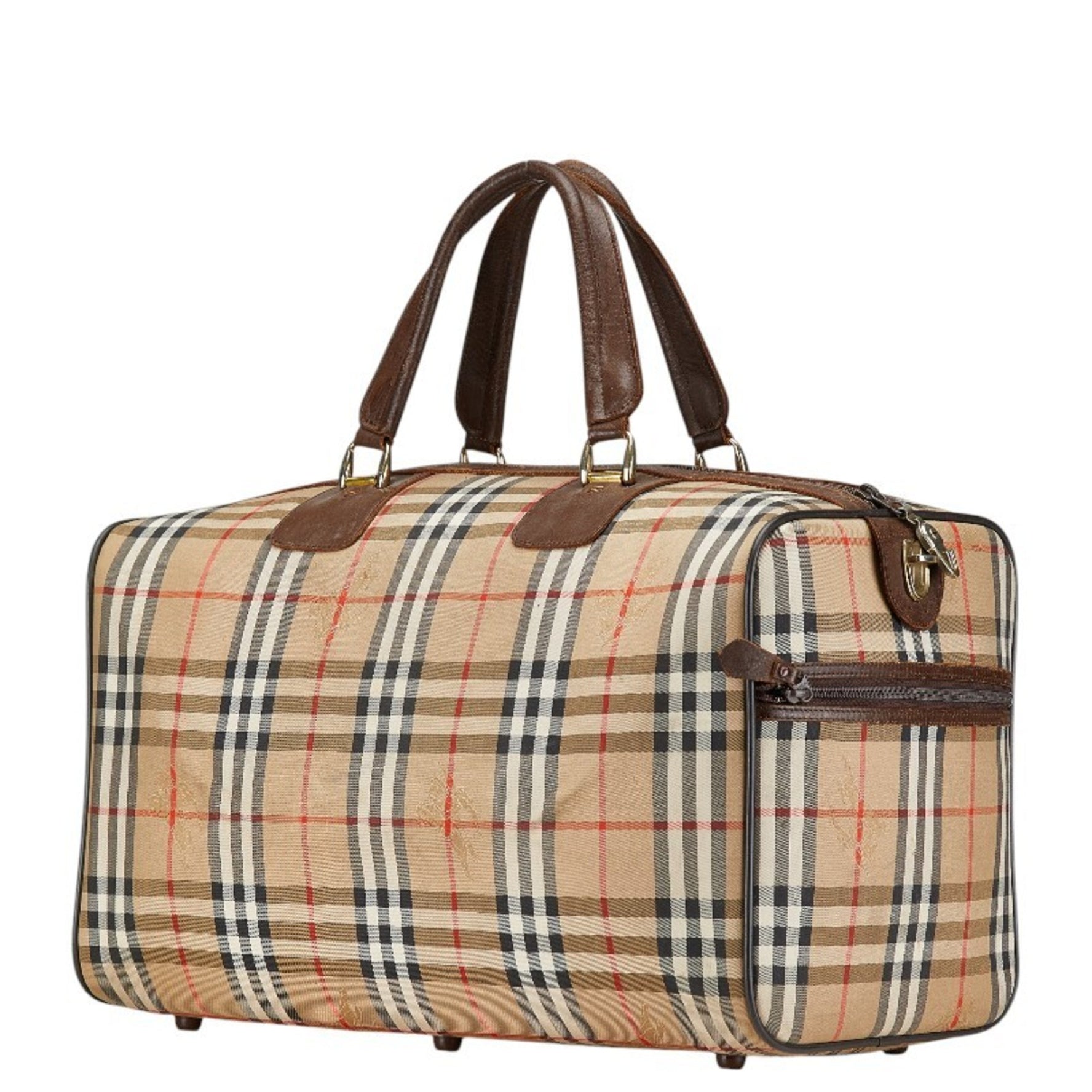 Burberry Nova Check Shadow Horse Boston Bag Travel Beige Brown Canvas Leather Women's BURBERRY