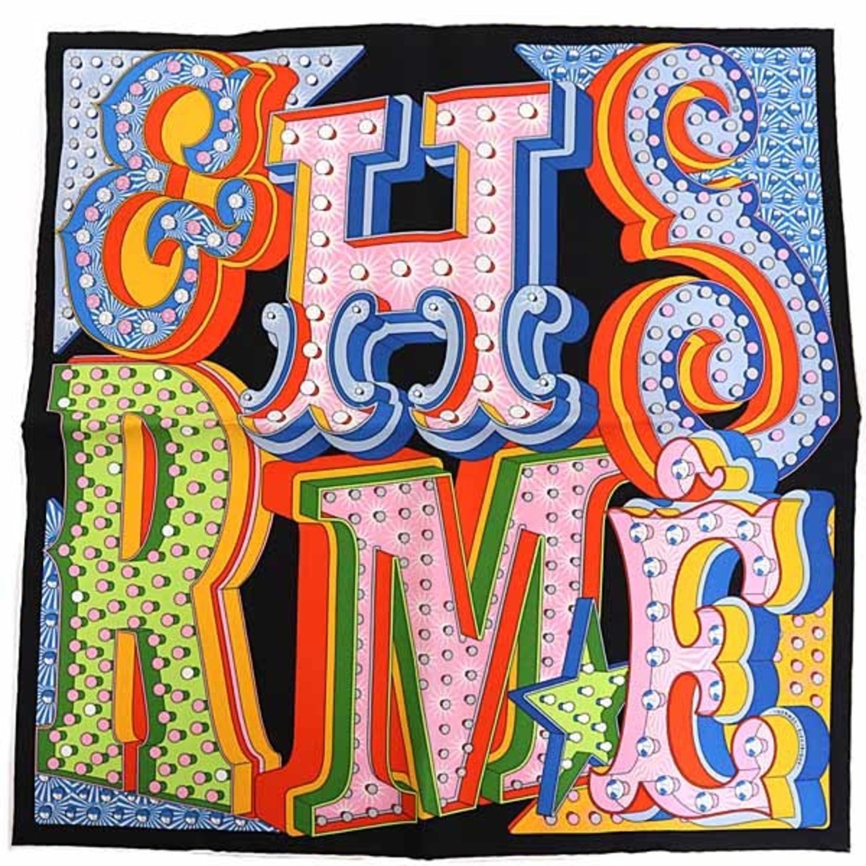 Hermes Hermès Gavroche Electric Scarf/Muffler, Carré Size 45, Dimitri Rybartchenko, Noir Orange Multicolor, S