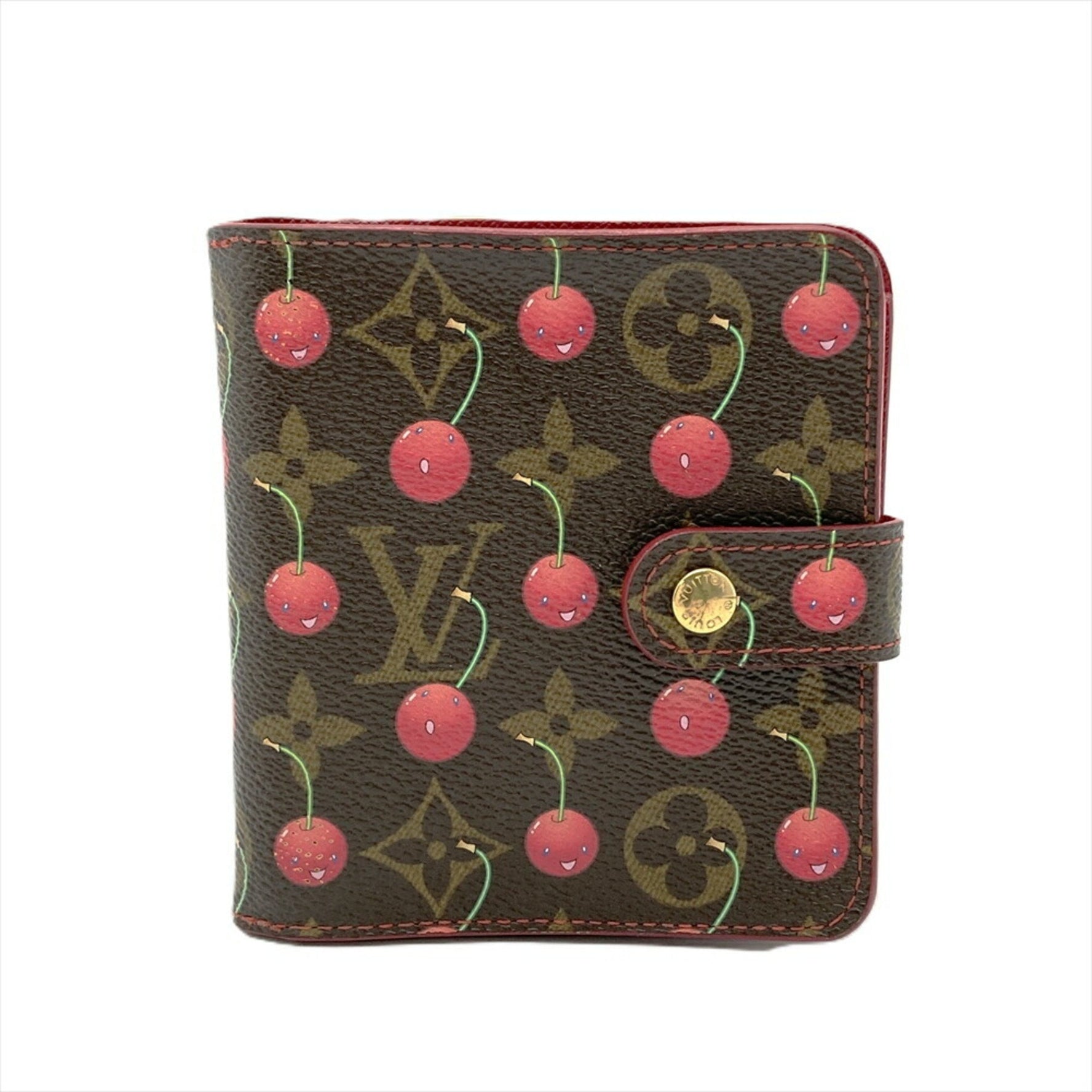 Louis Vuitton Compact Zip Bi-fold Wallet Monogram Cherry Leather Brown Murakami Takashi