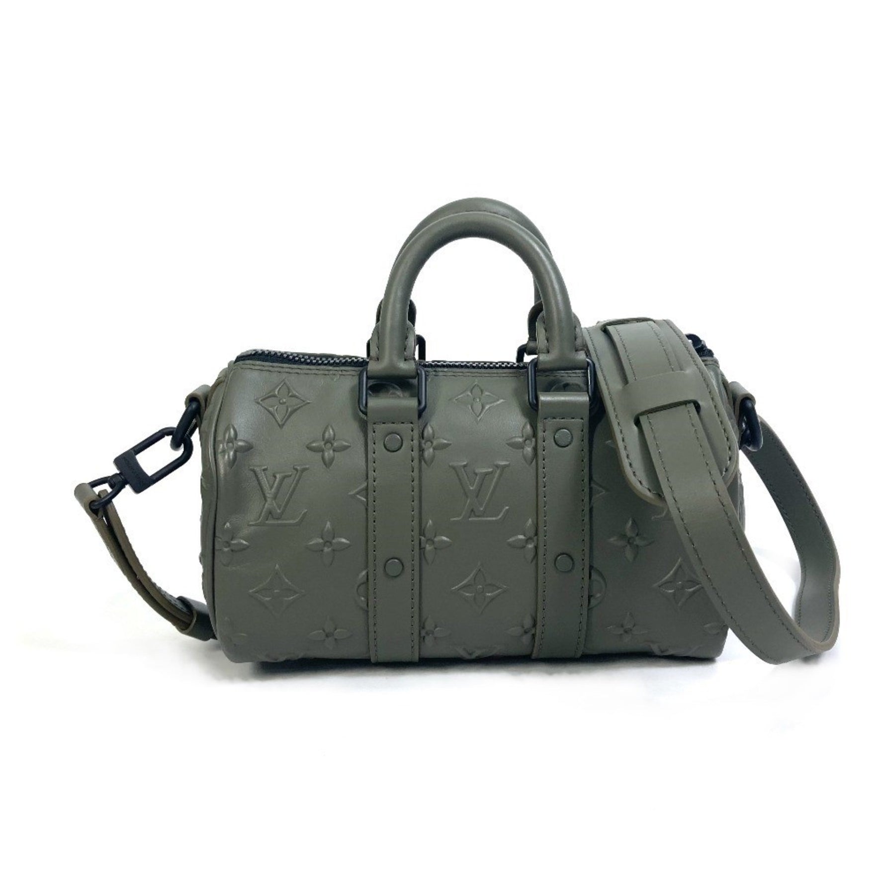 LOUIS VUITTON M57961 Monogram Seal Keepall XS 2-Way Shoulder/Handbag Leather Men's Khaki Like New