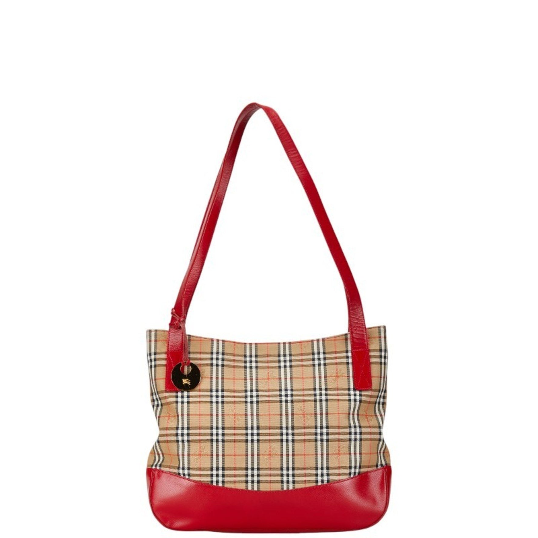 Burberry Nova Check Shadow Horse Tote Bag Shoulder Beige Red Canvas Leather Women's BURBERRY