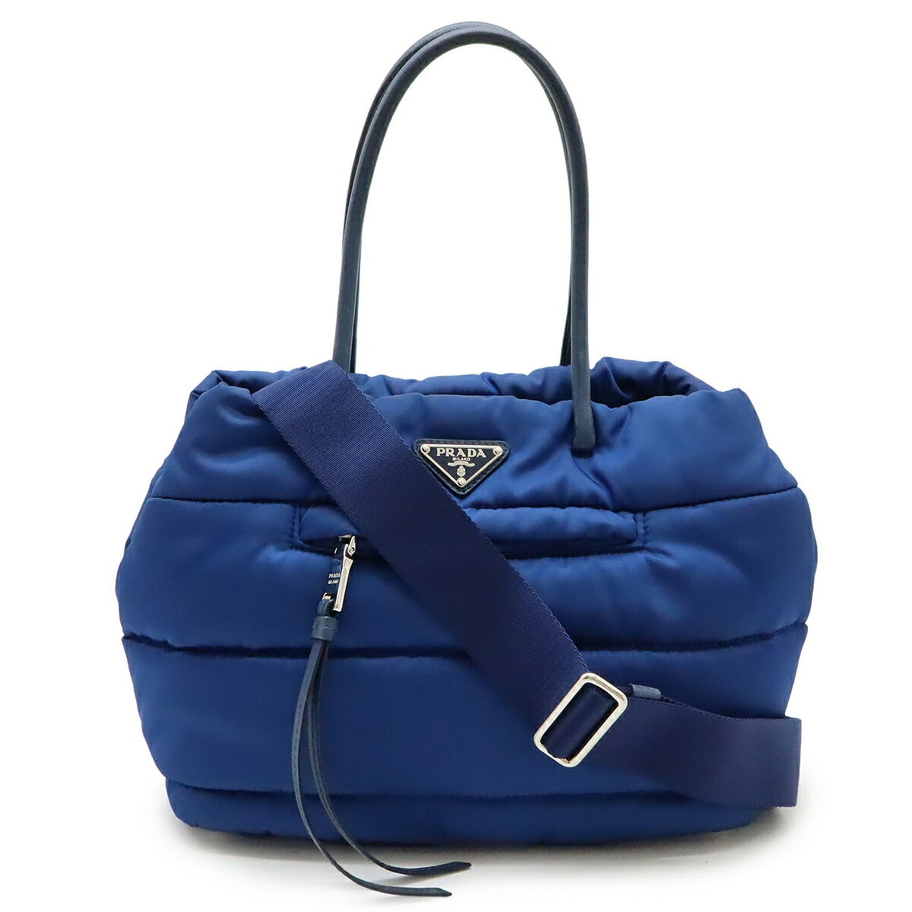 Prada Tessuto Bomber Handbag/Tote/Shoulder Bag, Nylon and Leather, Bluette, Blue, Purchased at a Domestic Duty-Free Shop