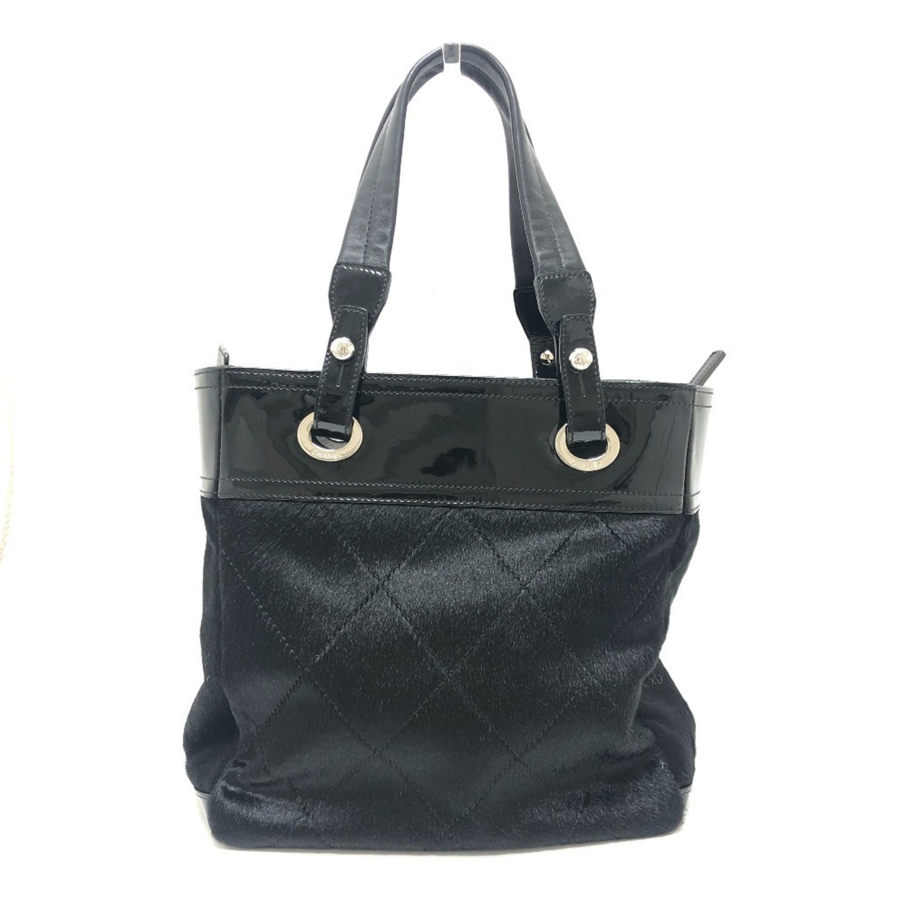 CHANEL CC Coco Mark Paris-Biarritz PM Enamel x Ponytail Leather Tote Bag Enamel/Ponytail