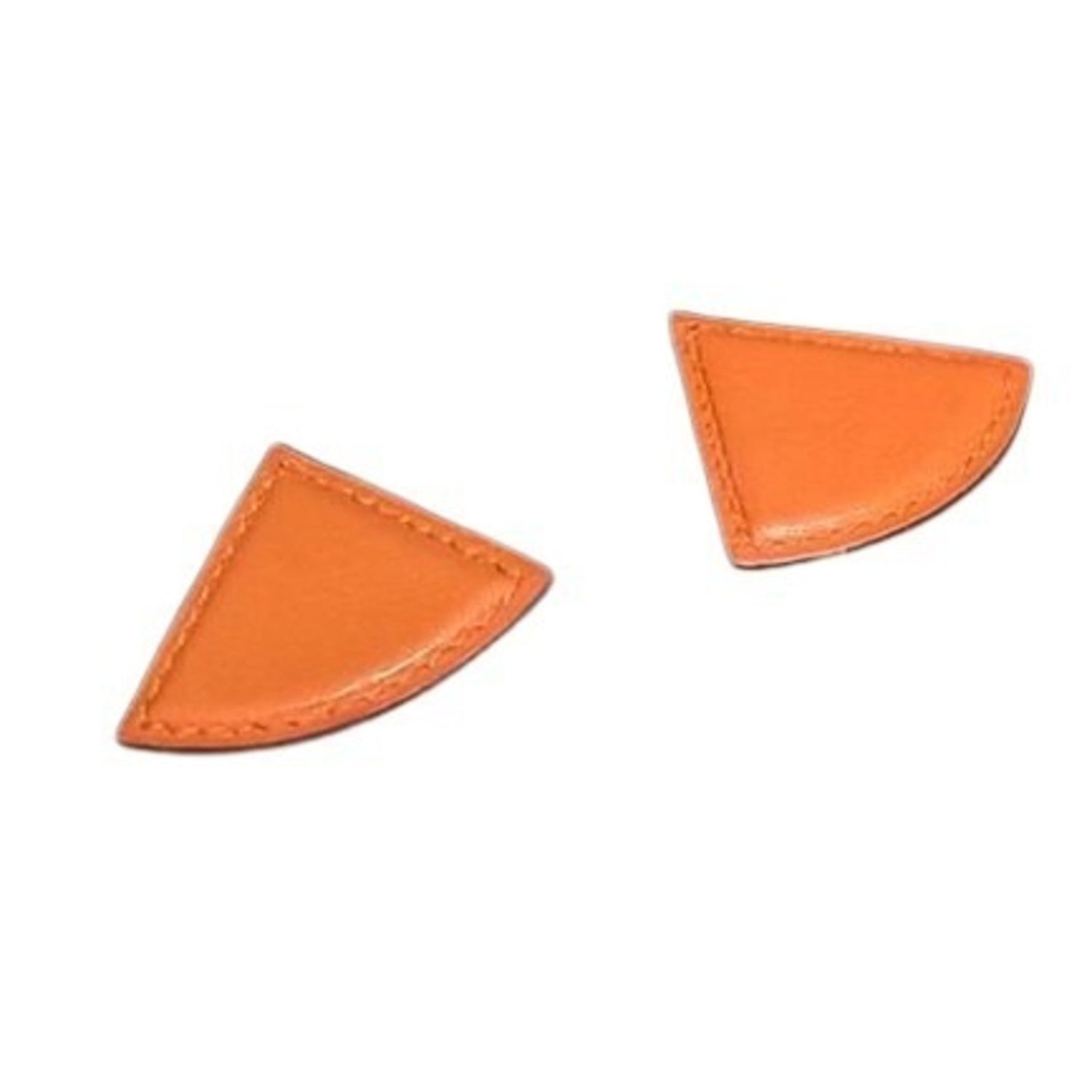 HERMES Triangle Clip-on Earrings - Orange Leather Women's Fan-Shaped with Stamp