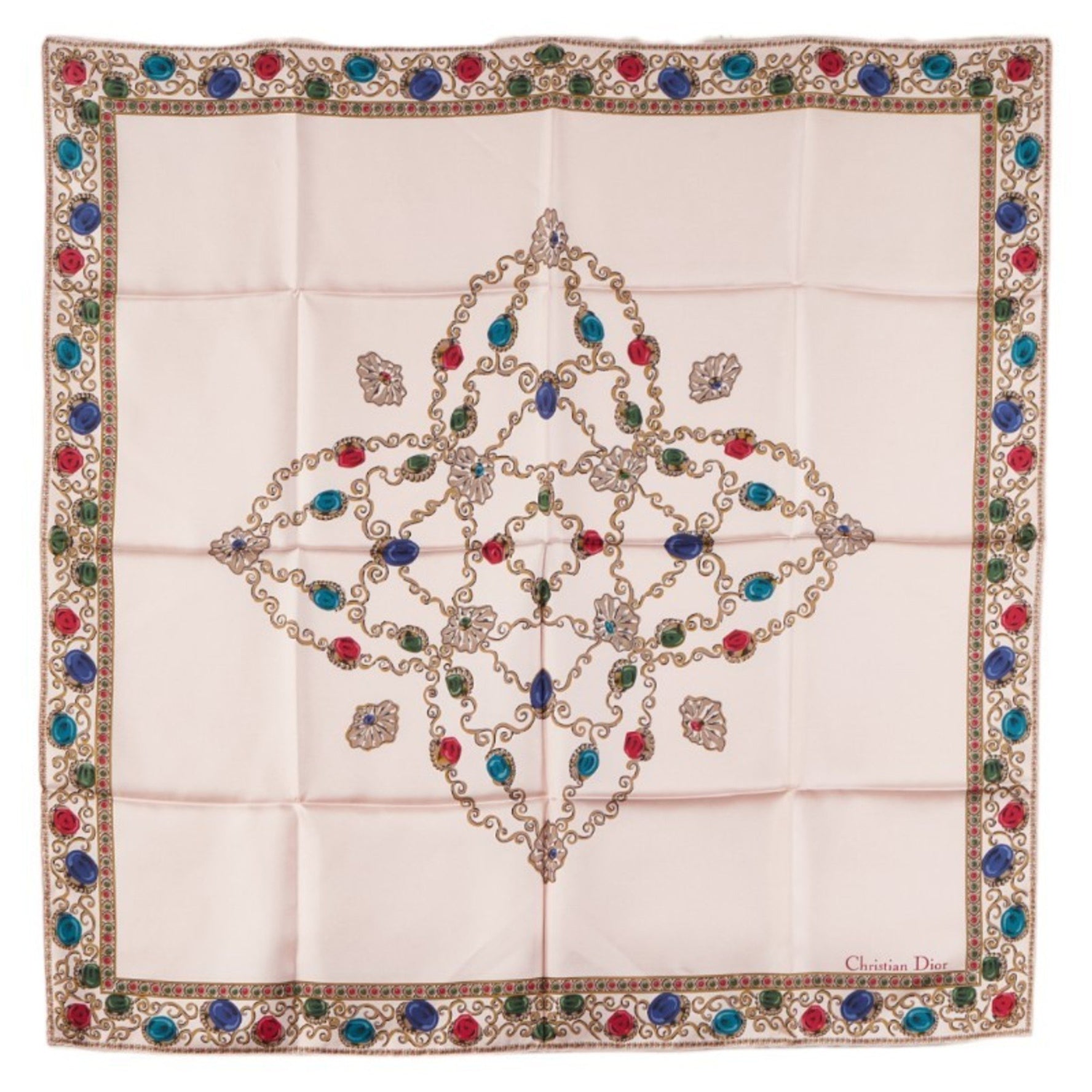 Christian Dior Dior jeweled scarf, multicolored pink silk, .