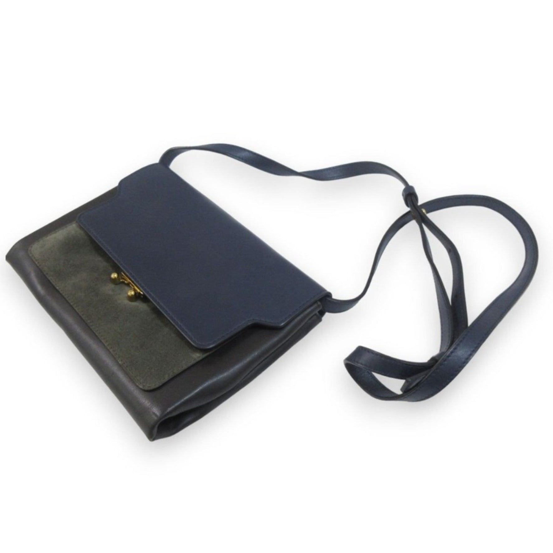 MARNI TRUNK Leather Suede Shoulder Bag Mini Navy Black Grey Women's