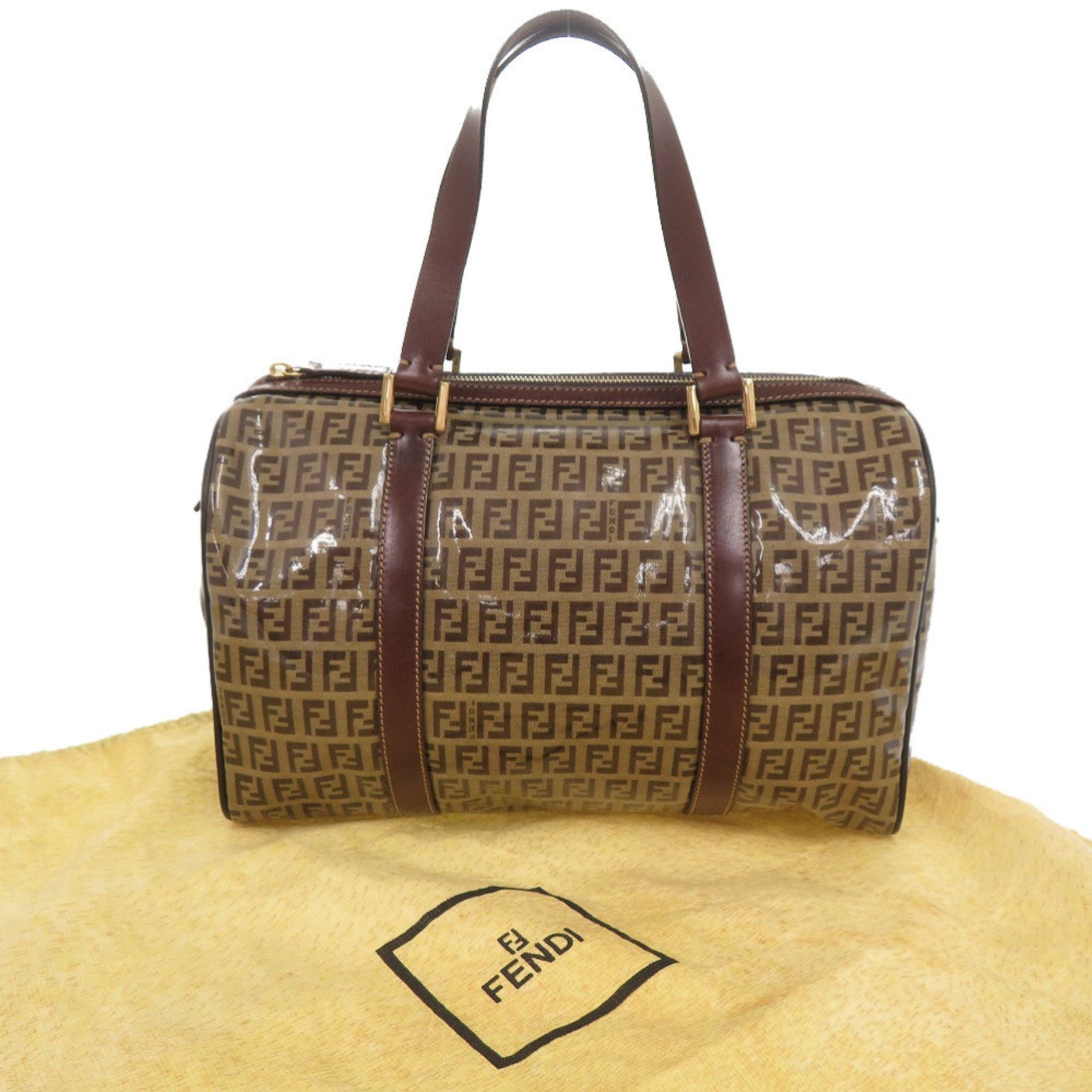 Fendi Zucchino Pattern Coated Canvas and Leather Mini Boston Bag Handbag