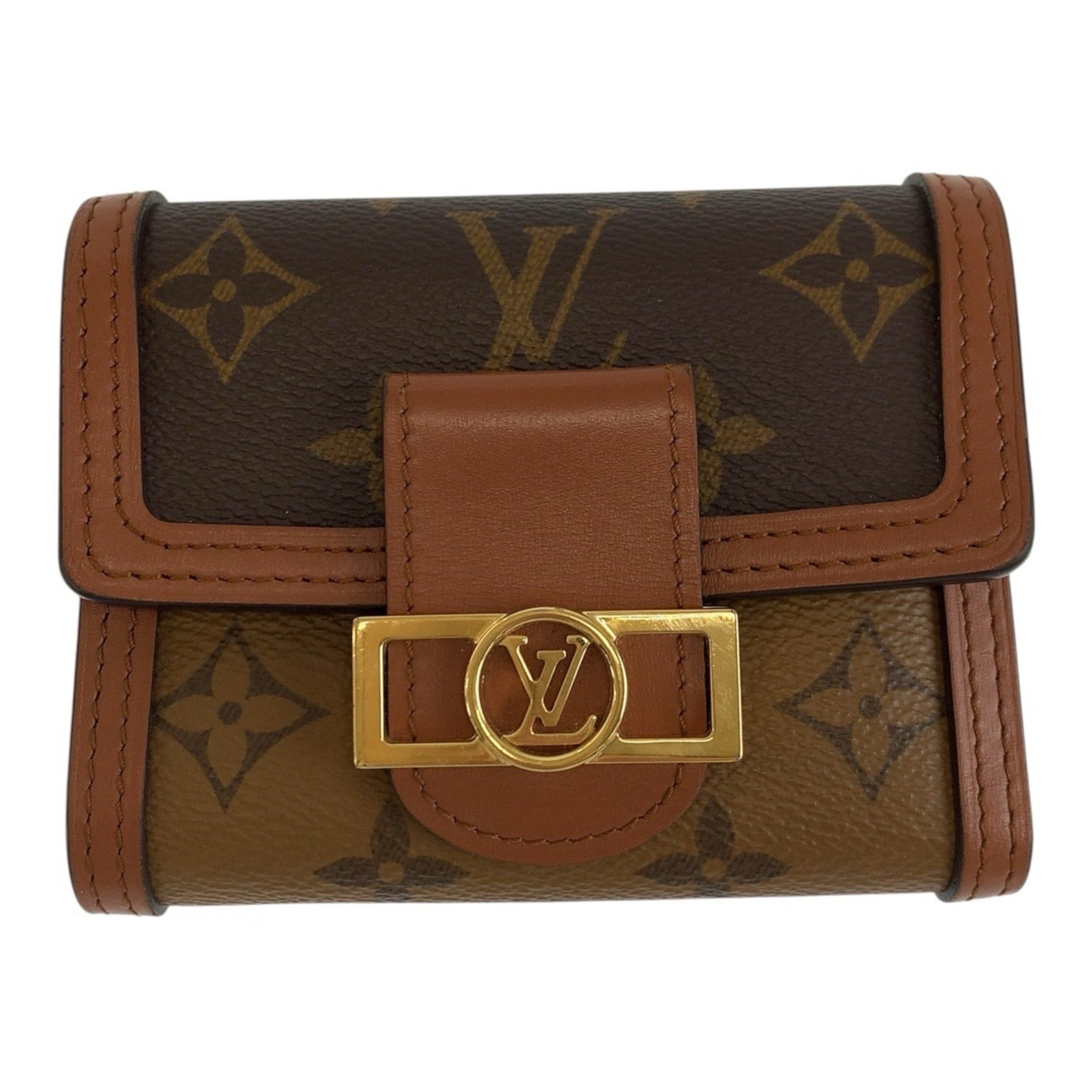 LOUIS VUITTON Monogram Reverse Portefeuille Dauphine, Brown with Gold Hardware, M68725, Compact Wallet